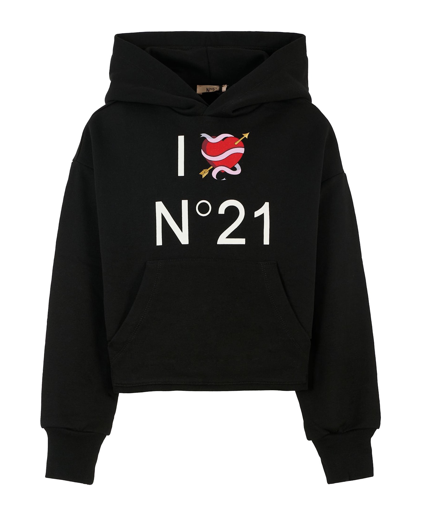 N.21 Black Sweatshirt For Girl With Heart And Logo - Black