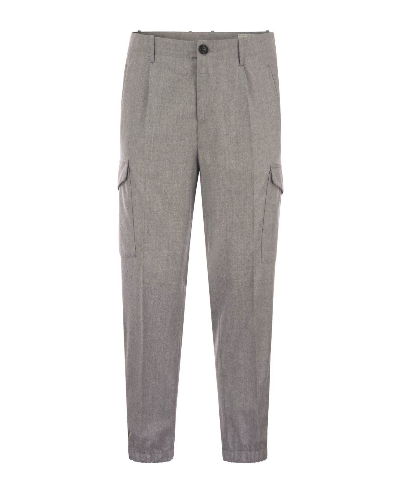 Brunello Cucinelli Wool Trousers With Cargo Pockets And Zipped Bottoms - GRIGIO PERLA