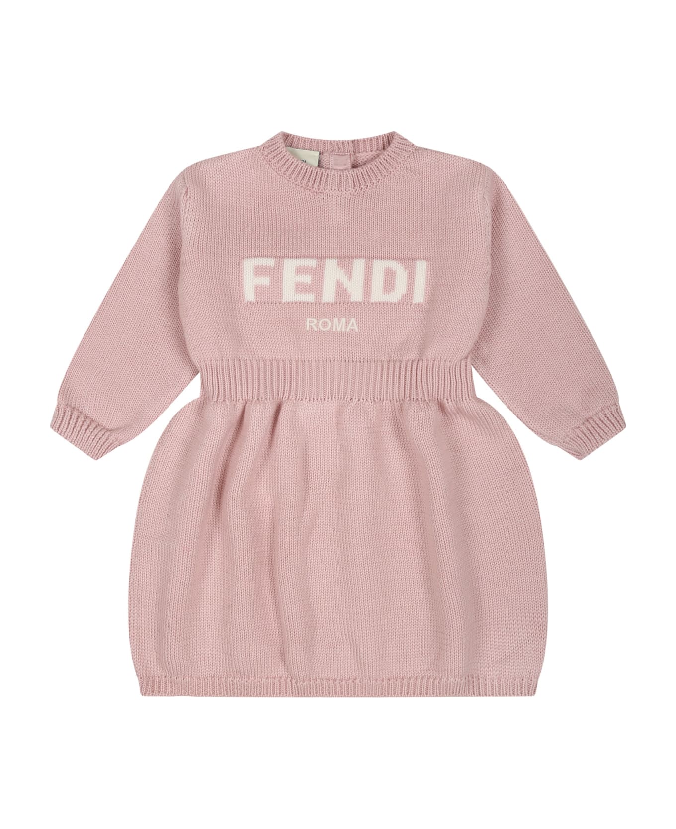 Fendi Pink Dress For Baby Girl With Logo - Pink ボディスーツ＆セットアップ