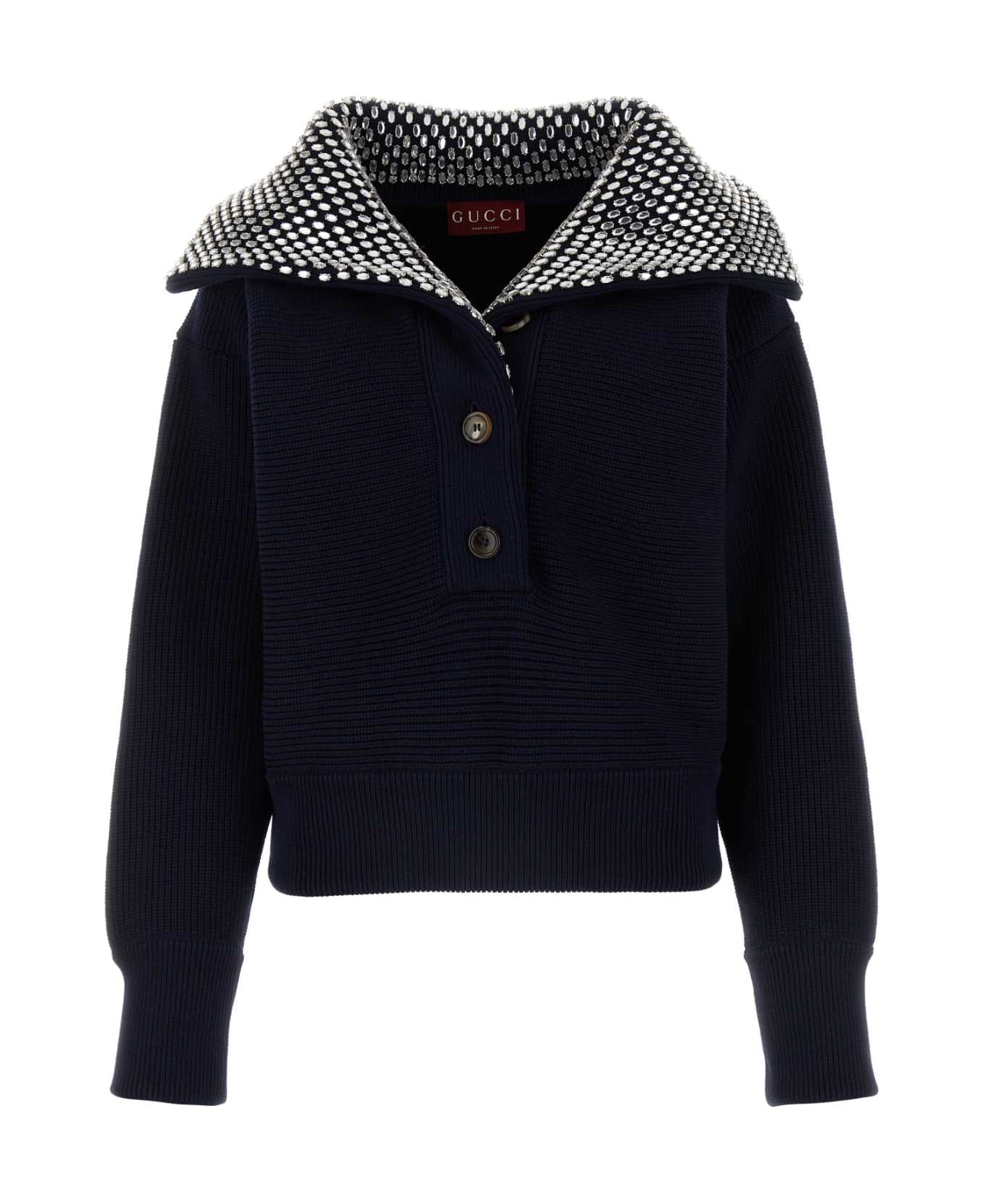 Gucci Navy Blue Cotton Blend Sweater - NAVYMIX フリース