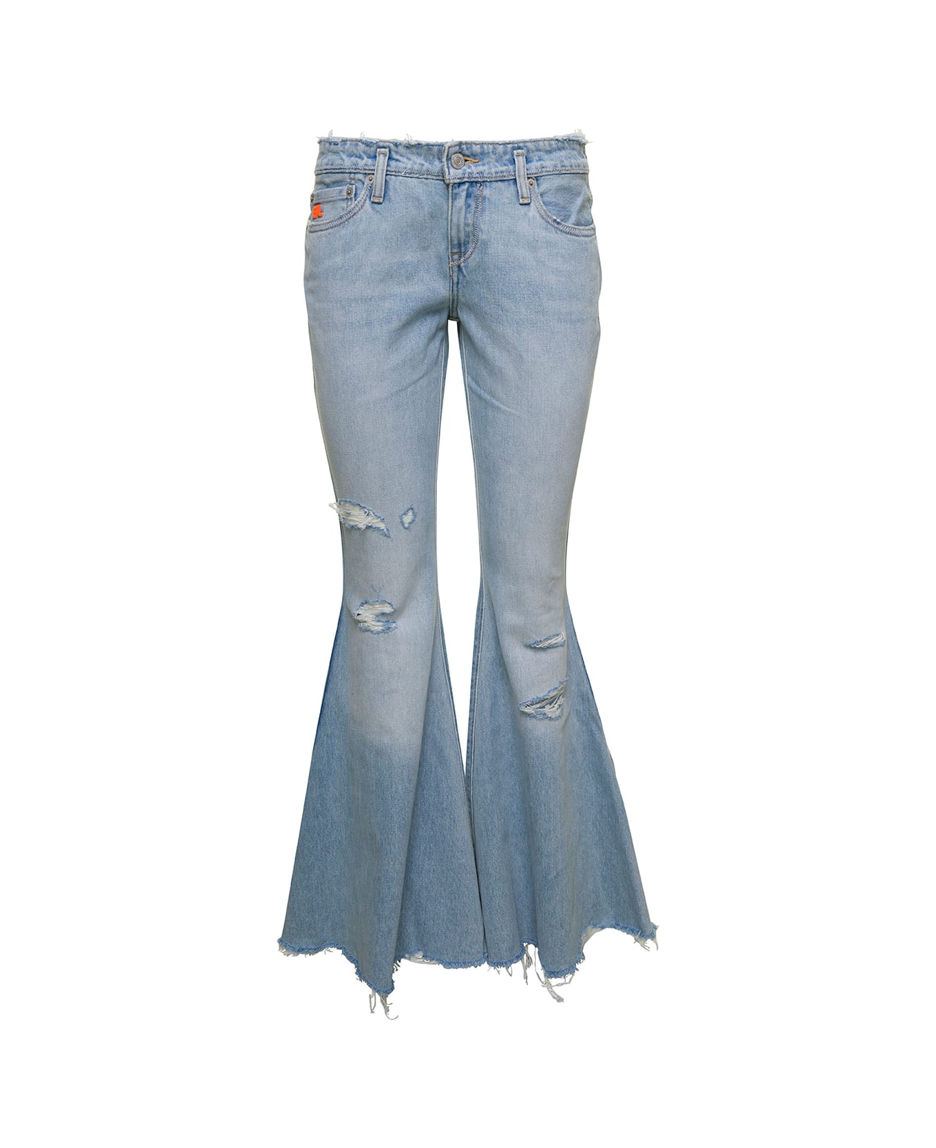 ERL Light Blue Low Waisted Jeans With Rips In Cotton Denim Woman - Blu