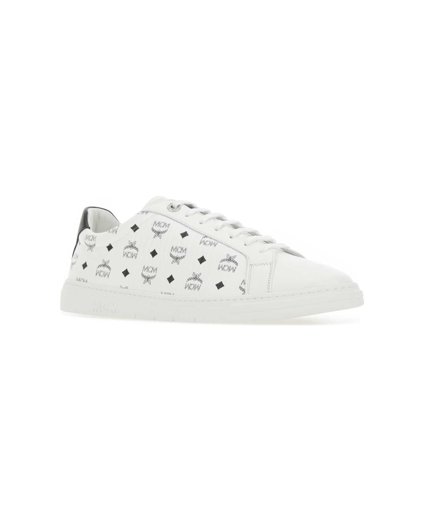 MCM White Canvas And Leather Terrain Sneakers - WHITE