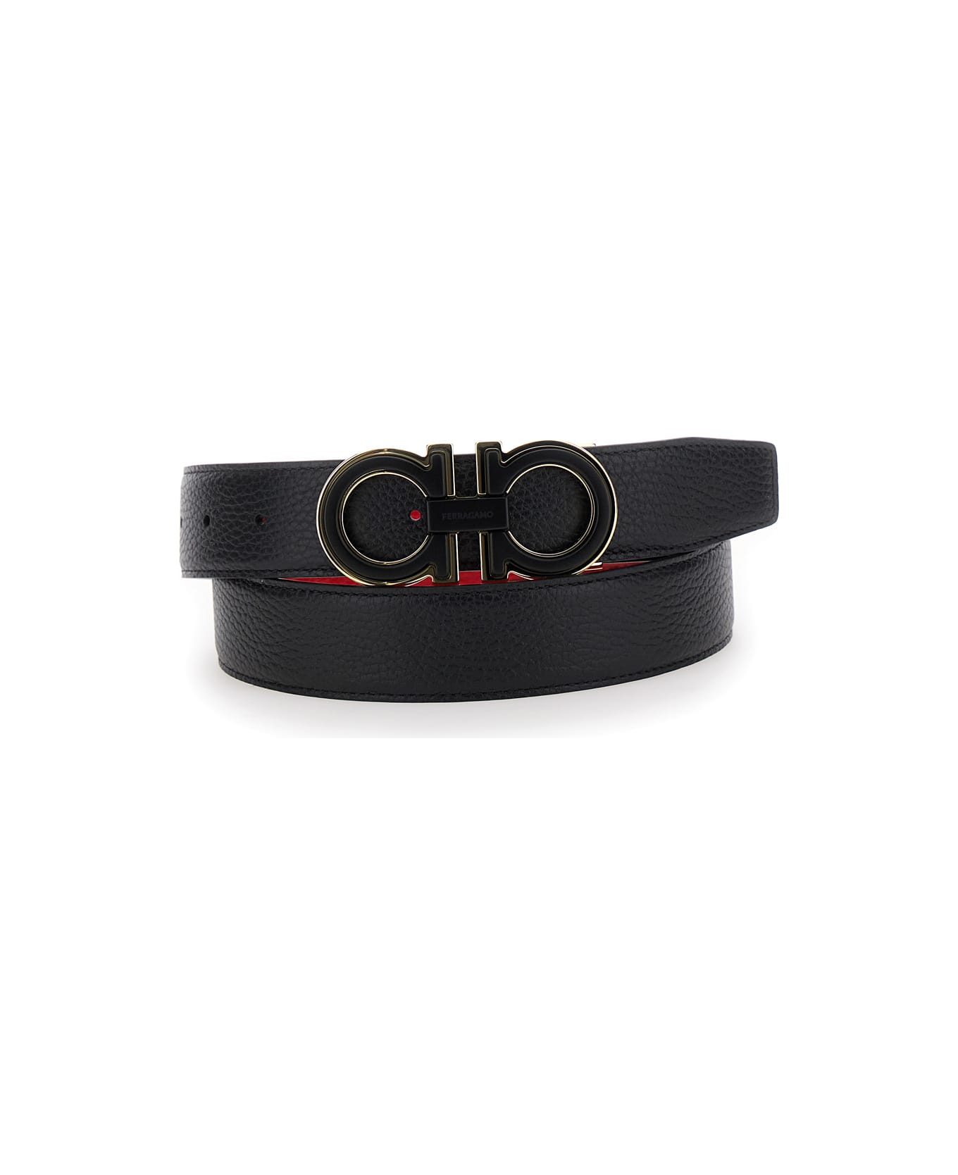 Ferragamo Black Reversible Belt With Gancini Buckle In