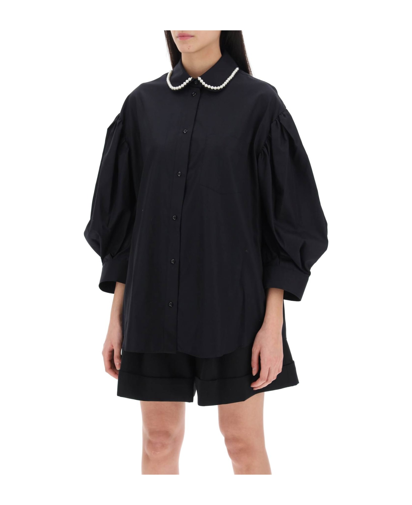 Simone Rocha Puff Sleeve Shirt With Embellishment - BLACK PEARL (Black) シャツ