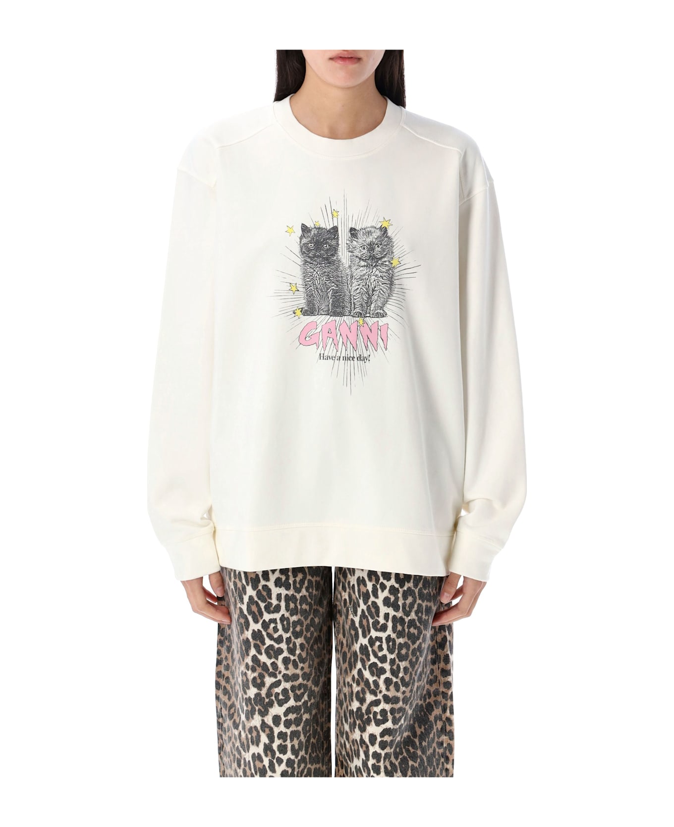 Ganni Cats Sweatshirt - EGRET