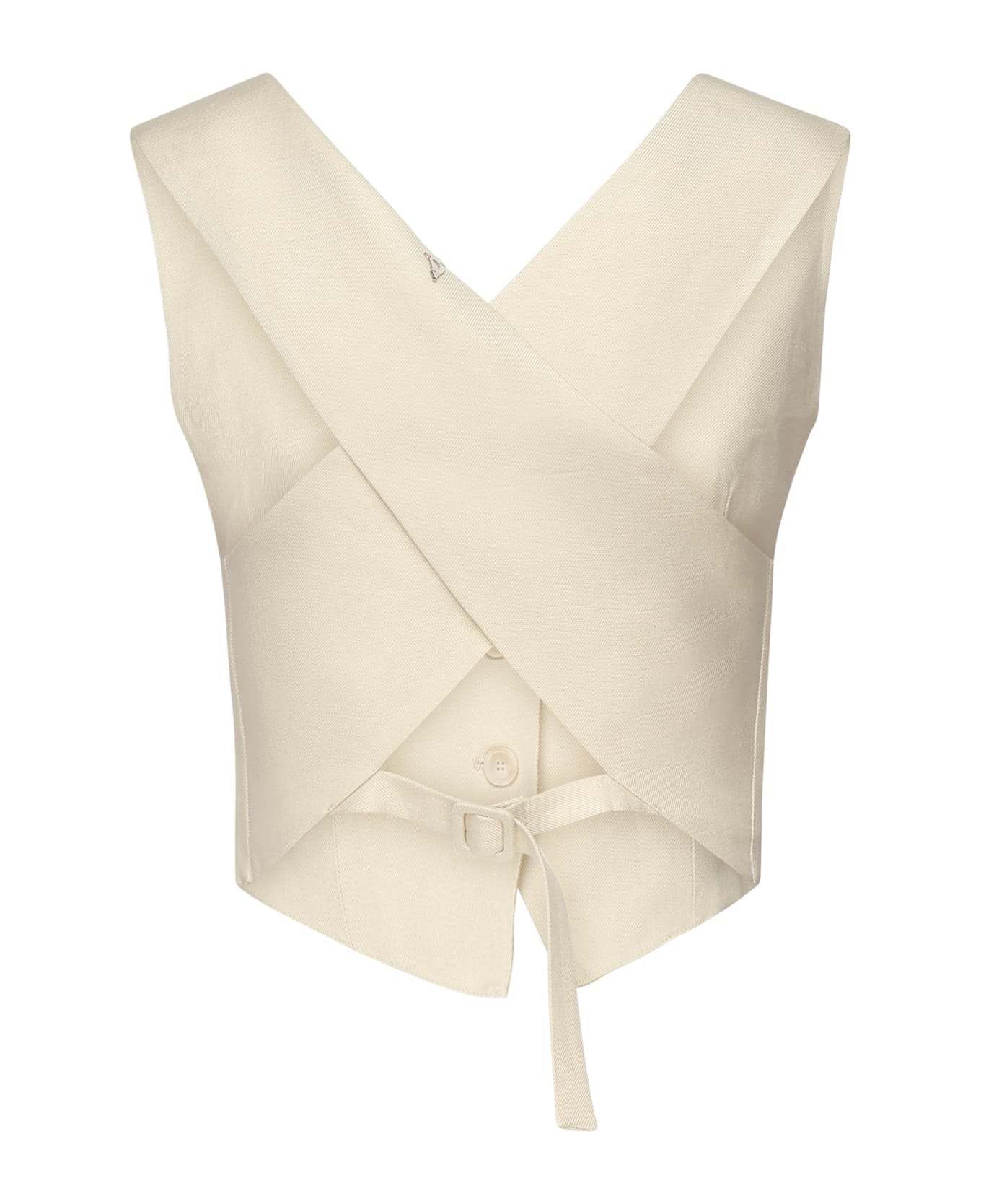 Dondup Viscose And Linen Twill Vest - White