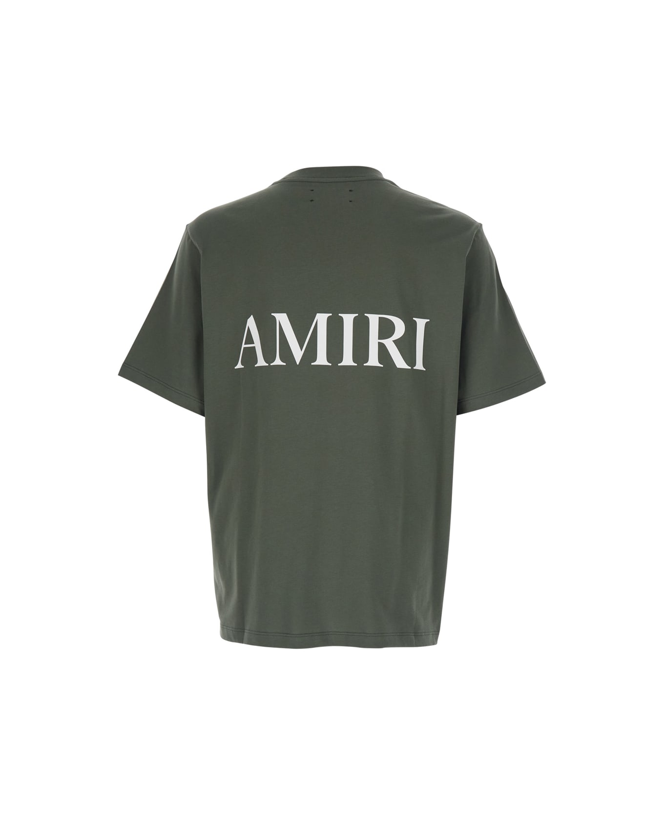 AMIRI Green Crewneck T-shirt With Logo Print On The Front In Cotton Man - Green