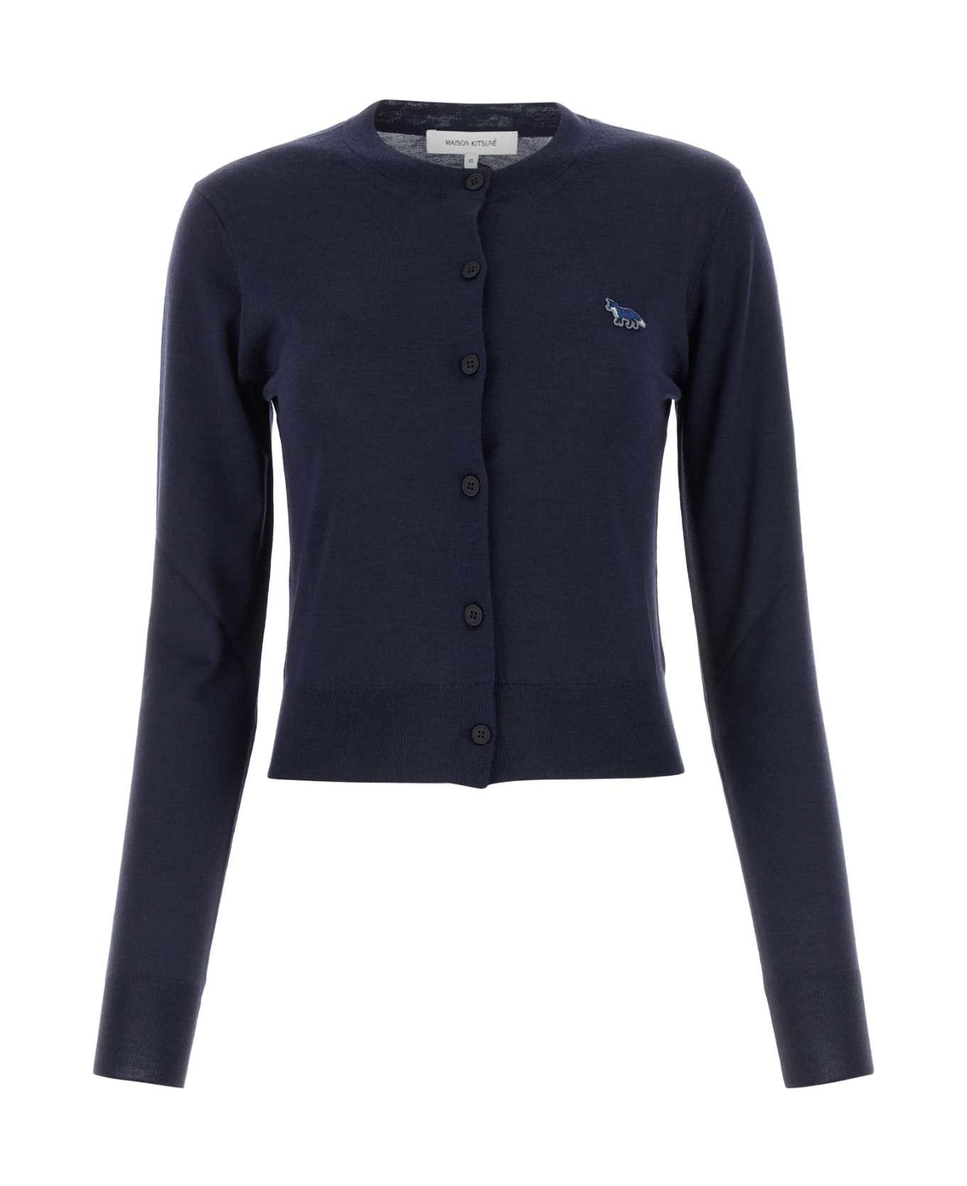 Maison Kitsuné Navy Blue Wool Cardigan - DEEPNAVY