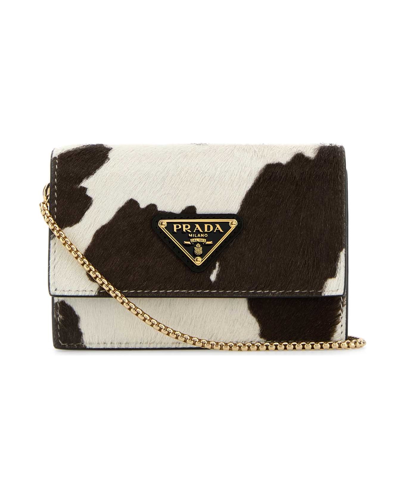 Prada Printed Calf Hair Card Holder - BIANCO/MORO