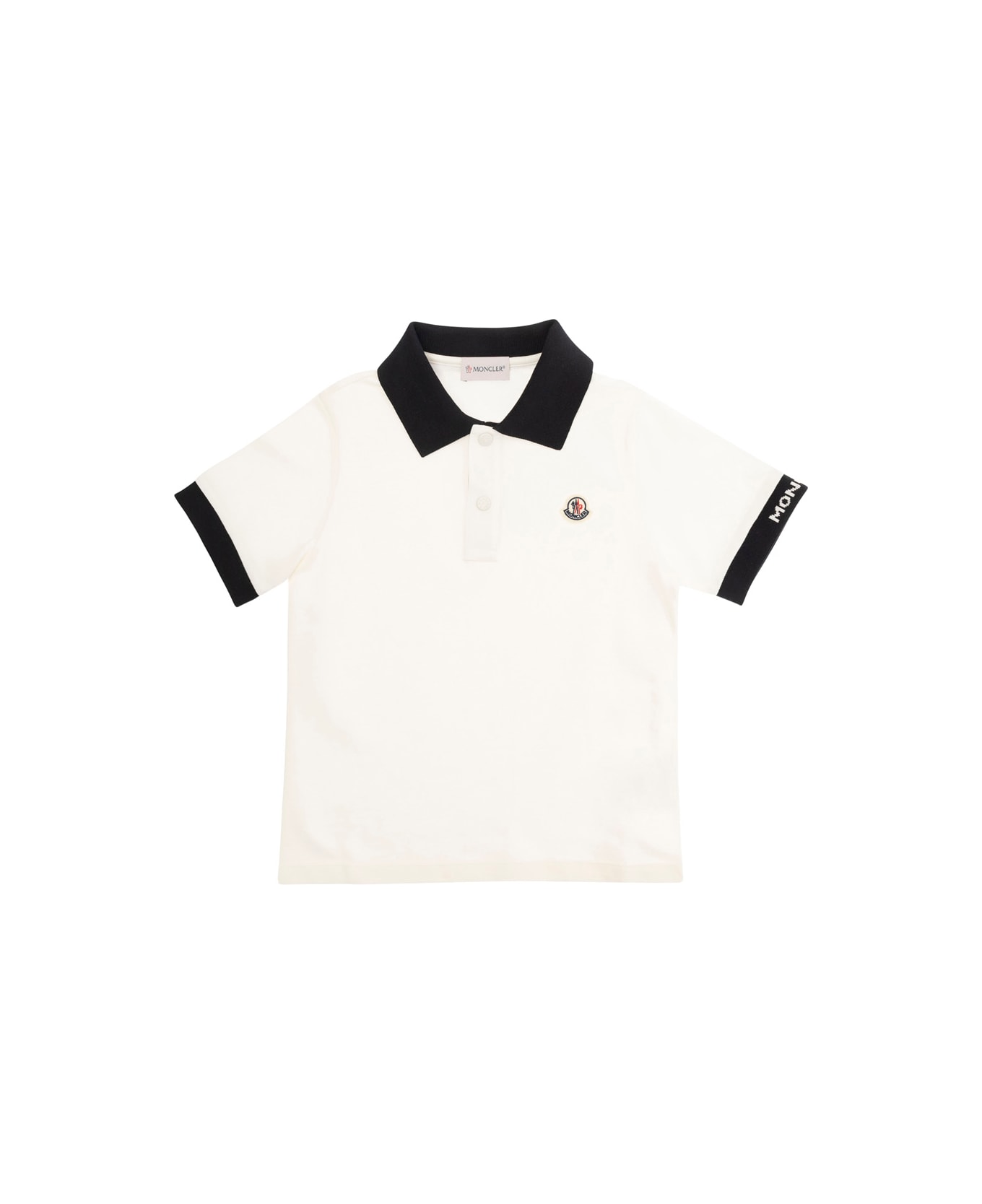 Moncler White Polo Shirt With Logo Patch In Cotton Boy - White