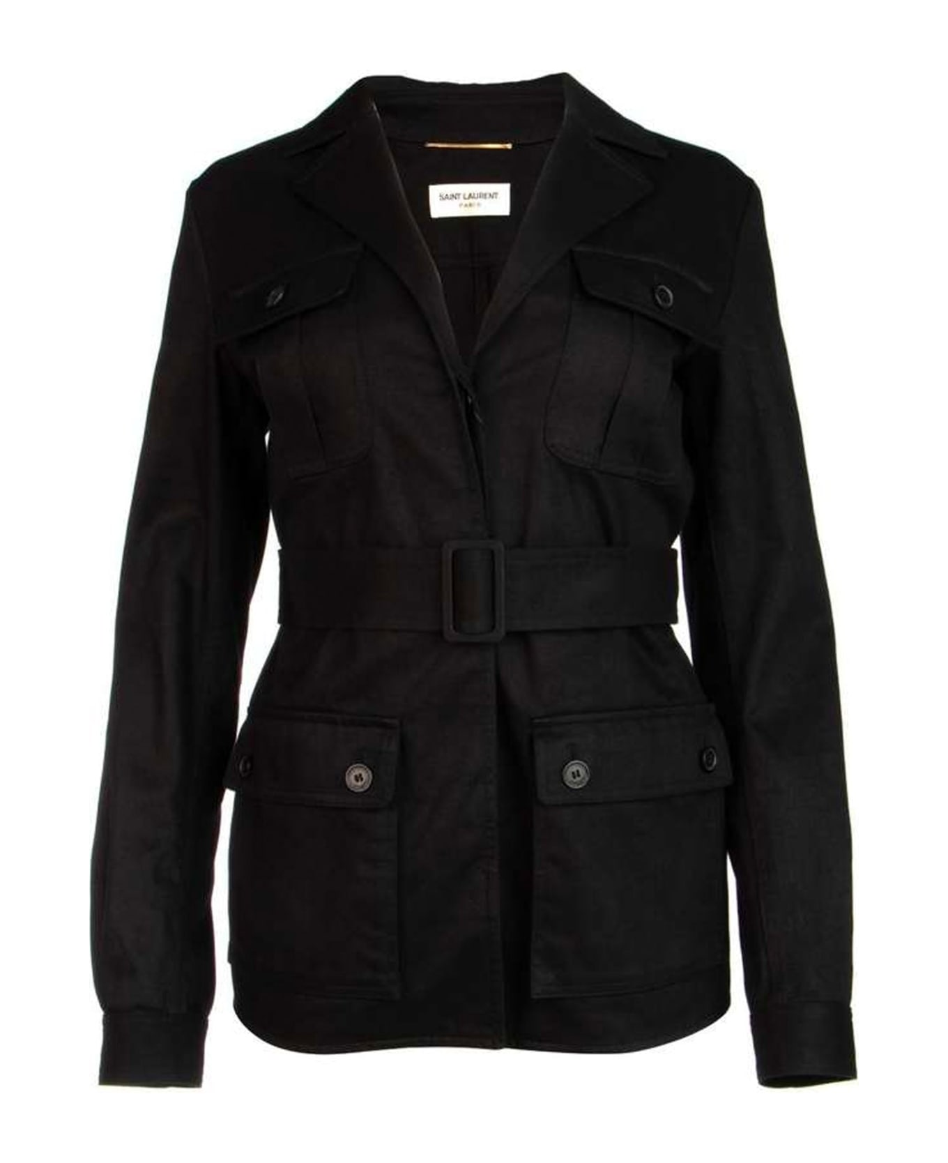 Saint Laurent Belted Flap Pocket Jacket - Black コート