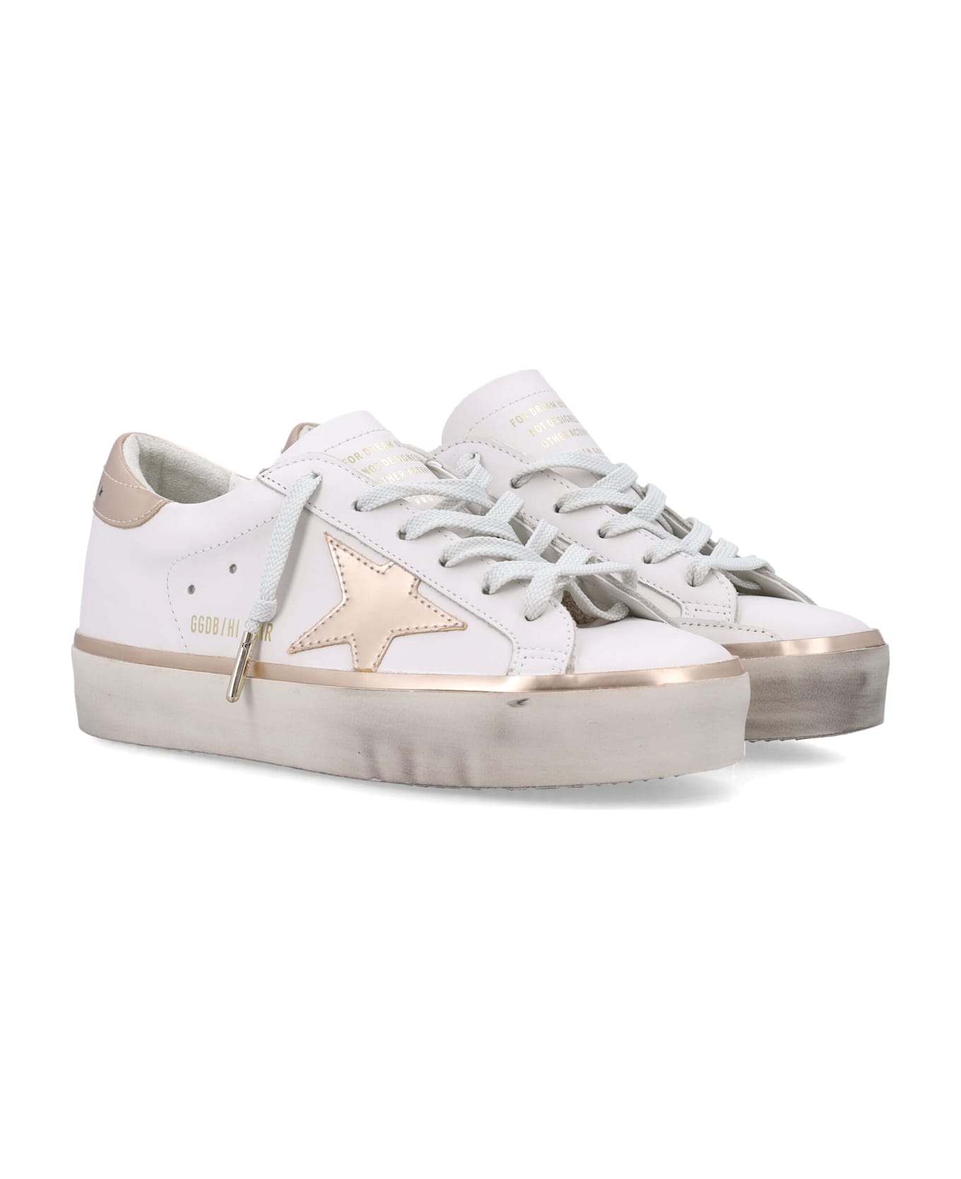 Golden Goose Hi Star White Sneakers - WHITE TAUPE GOLD
