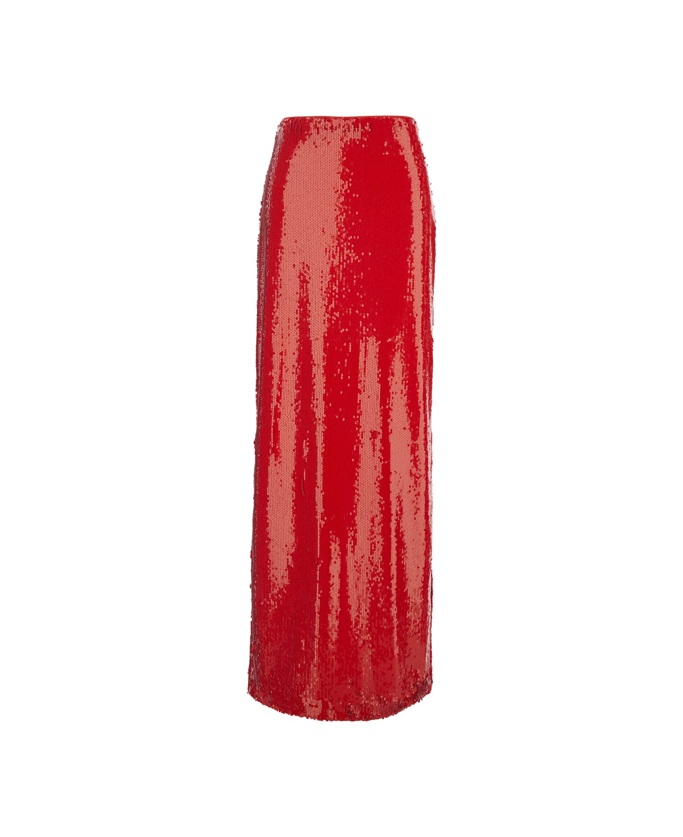MSGM Red Sequin Skirt With Rear Single Slit In Tech Fabric Woman - Red