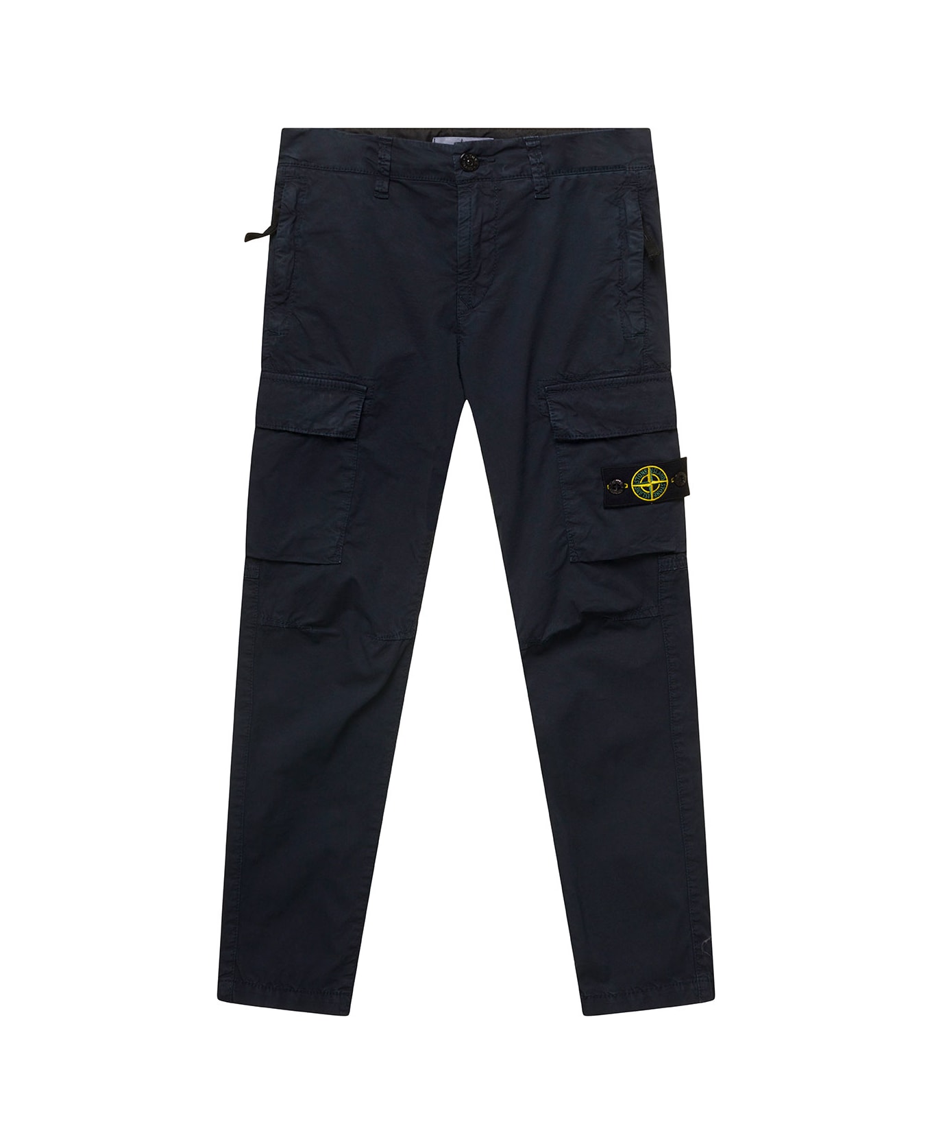 Stone Island Junior Blue Cargo Pants With Logo Patch And Pockets In Stretch Cotton Boy - Blu