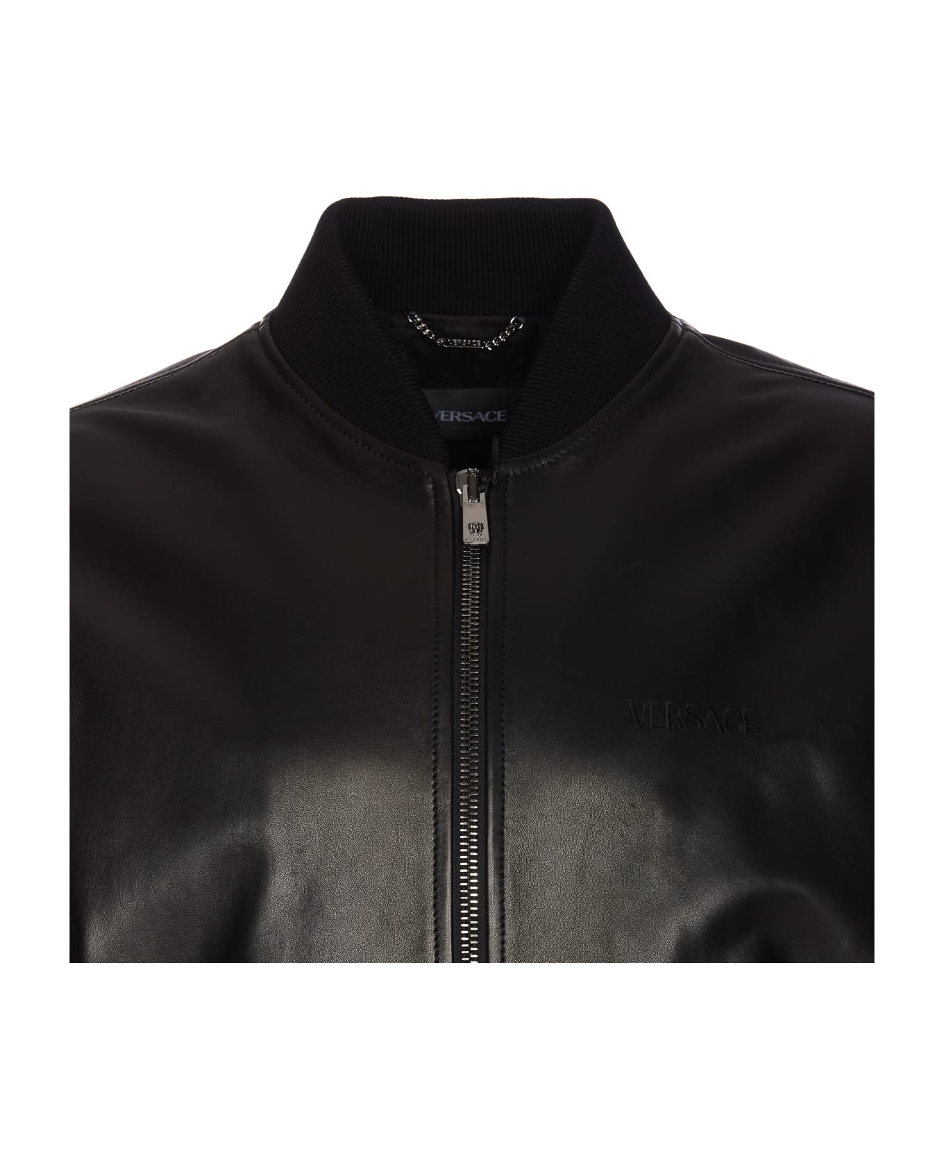 Versace Leather Bomber Jacket - Black