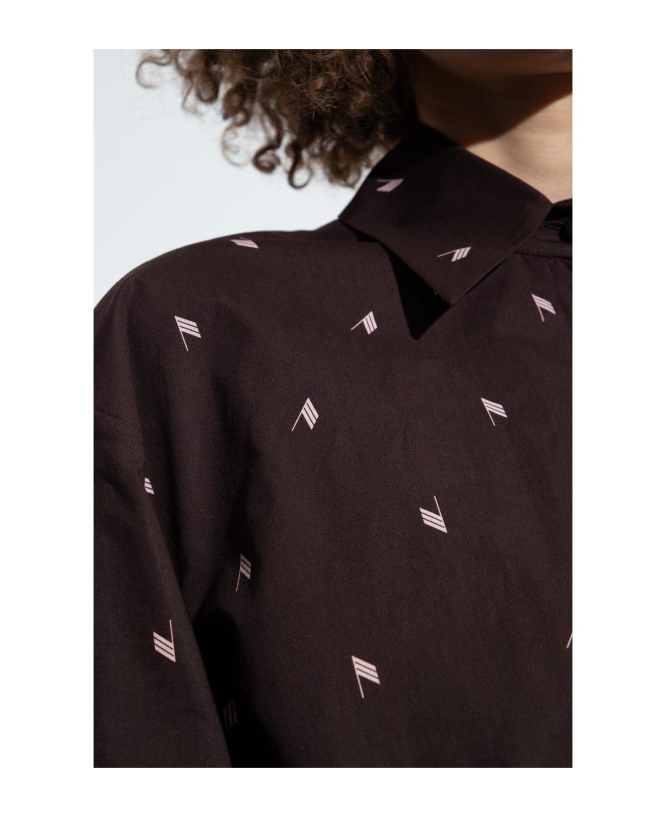 The Attico Monogram Asymmetric Drawstring Hem Shirt Dress - BROWN/PINK ワンピース＆ドレス