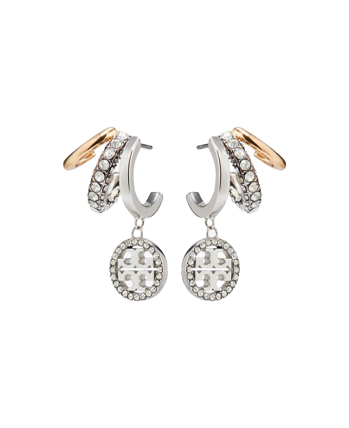 Tory Burch Miller Pave Triple Hoop Earring - Metallic