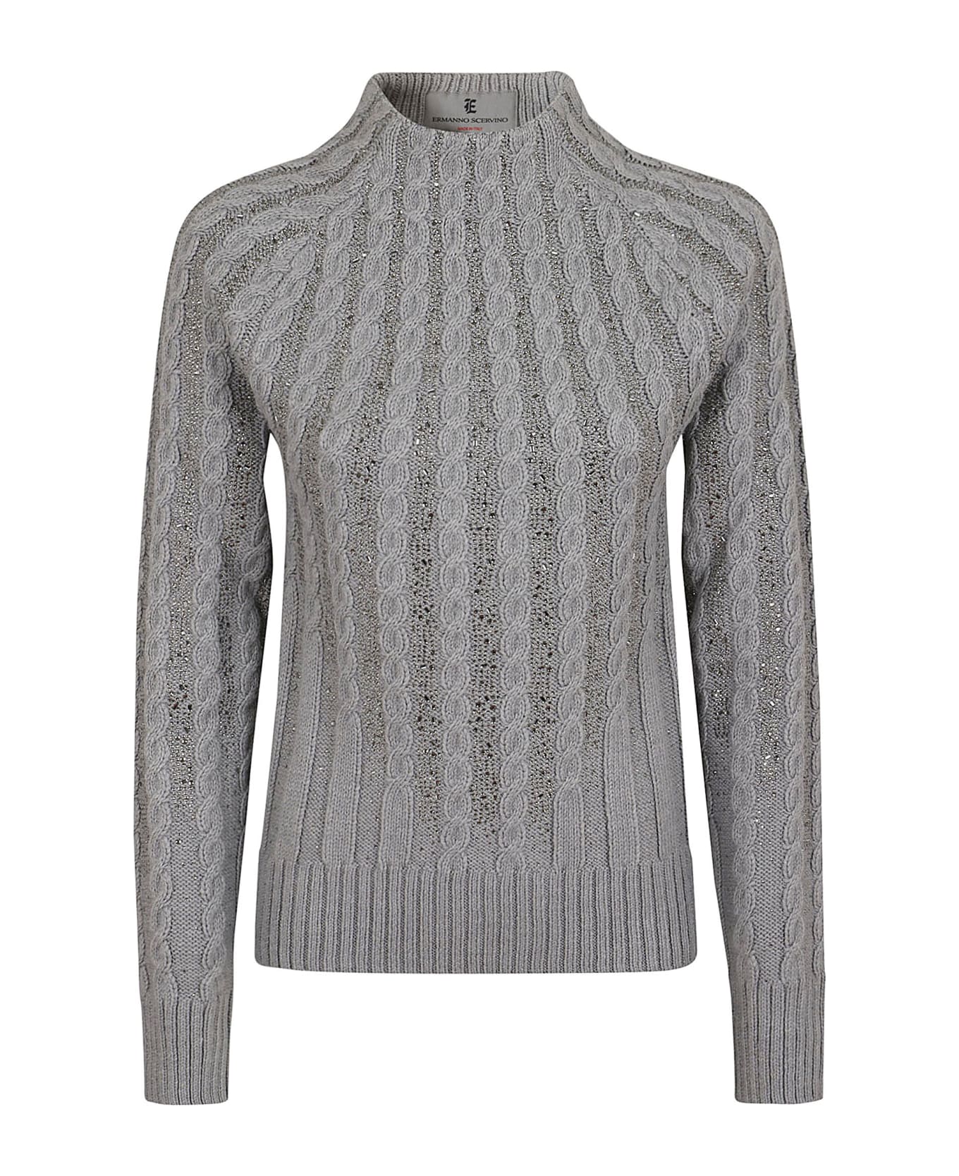 Ermanno Scervino Grey High-neck Sweater With Crystals - Melange G