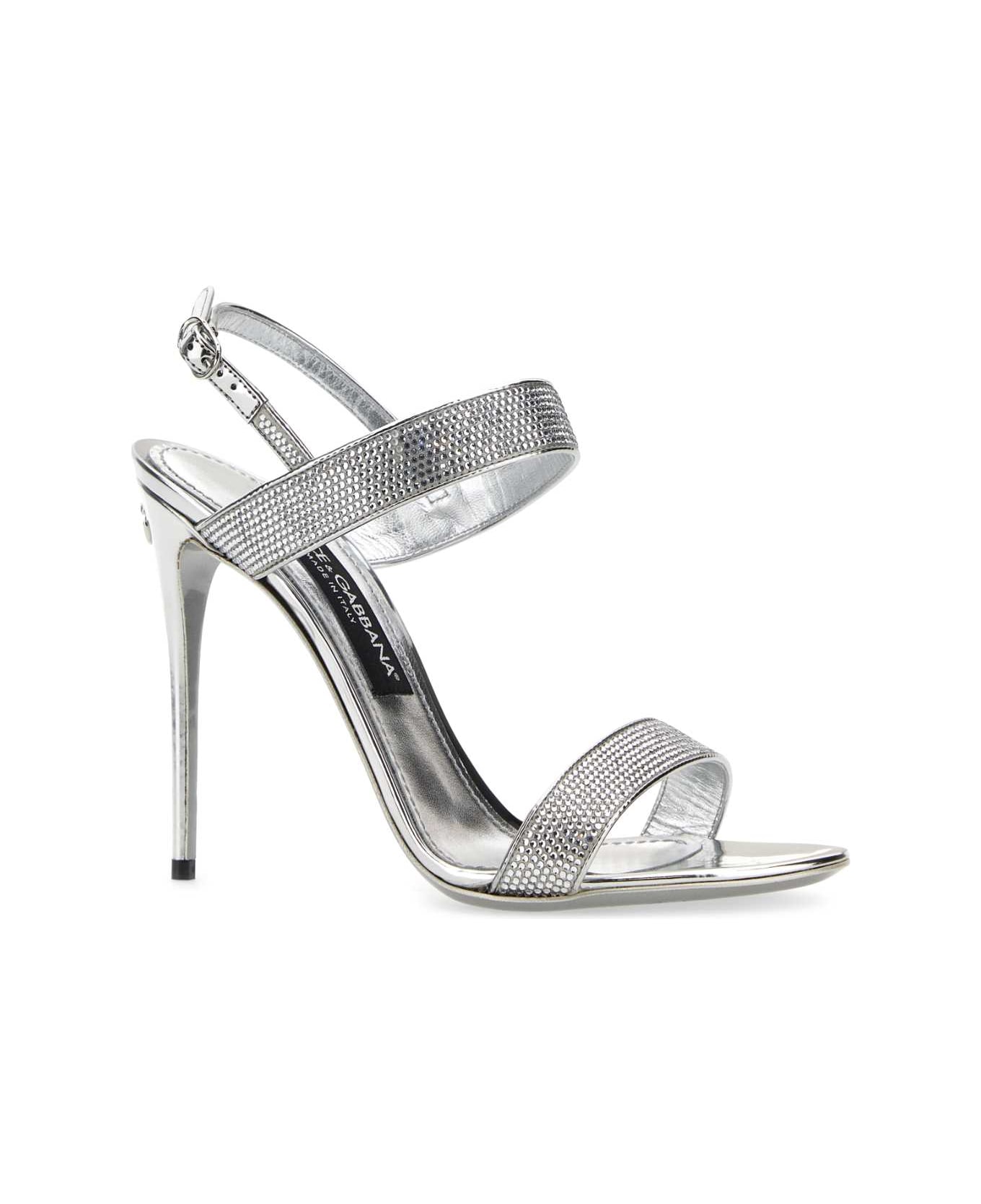 Dolce & Gabbana Embellished Satin Keira Sandals - GRIGIOCRYSTAL