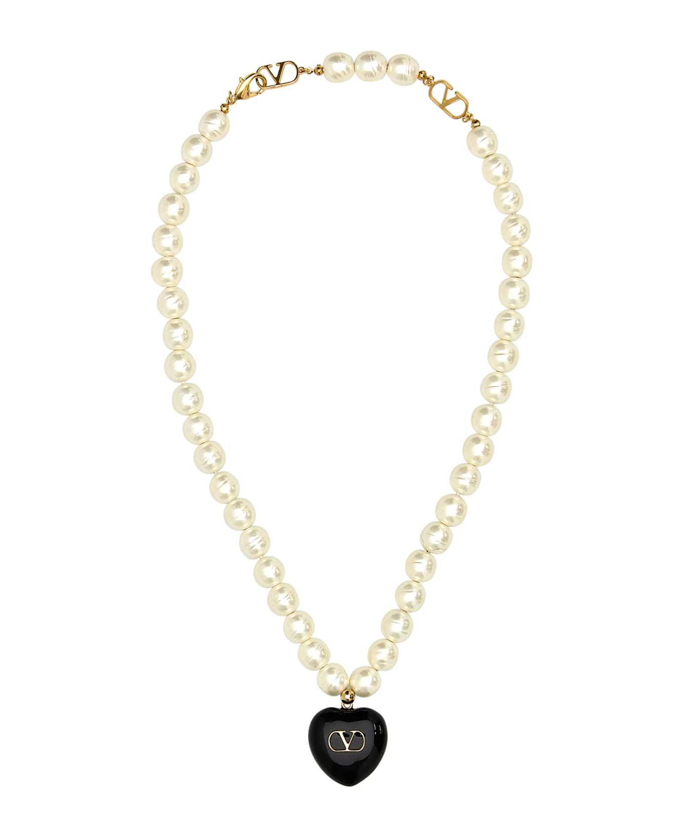 Valentino Garavani Ivory Pearls Coeur Royal Necklace - ORONEROCREAM