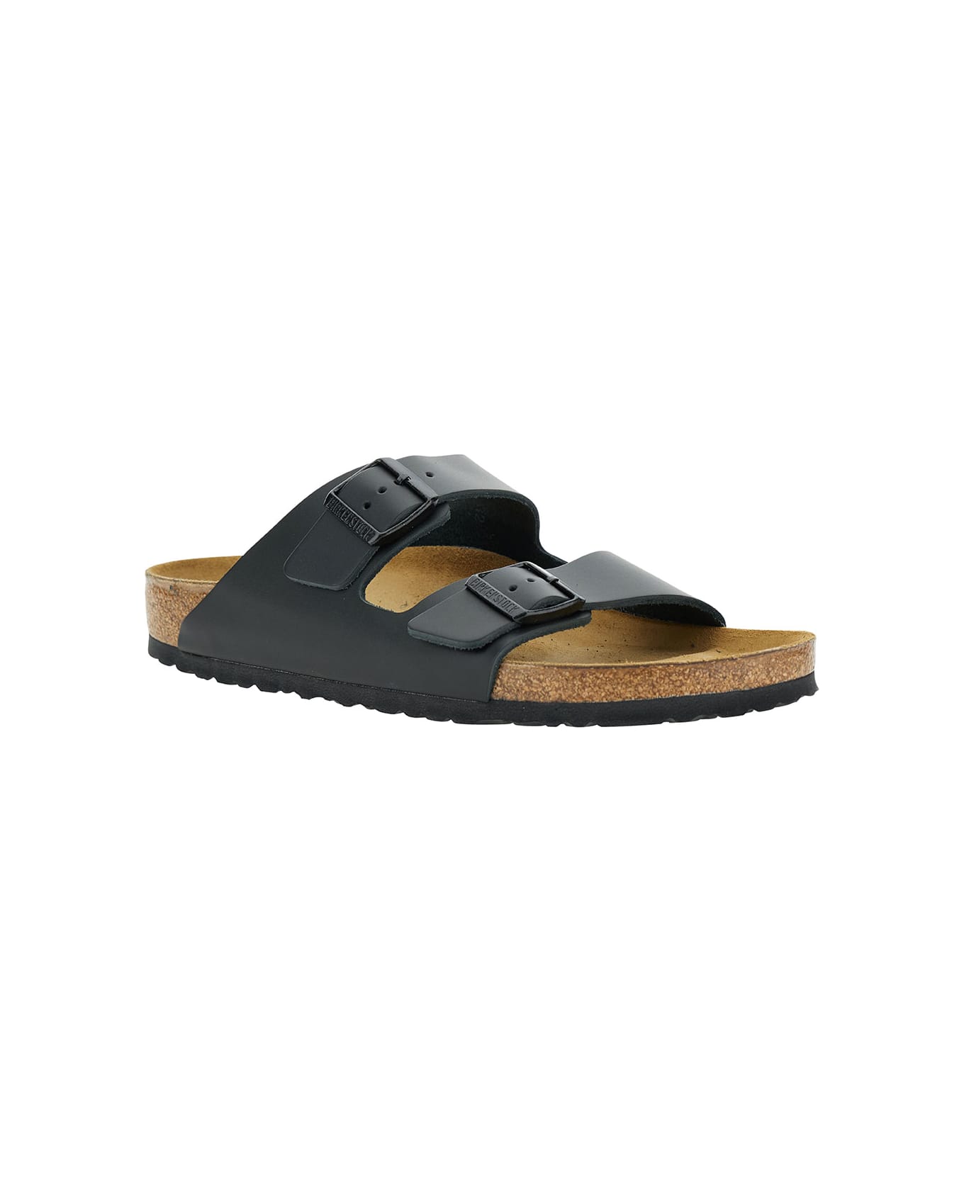 Birkenstock Black Slip-on Sandals With Engraved Logo In Leather And Cork Man - Black その他各種シューズ