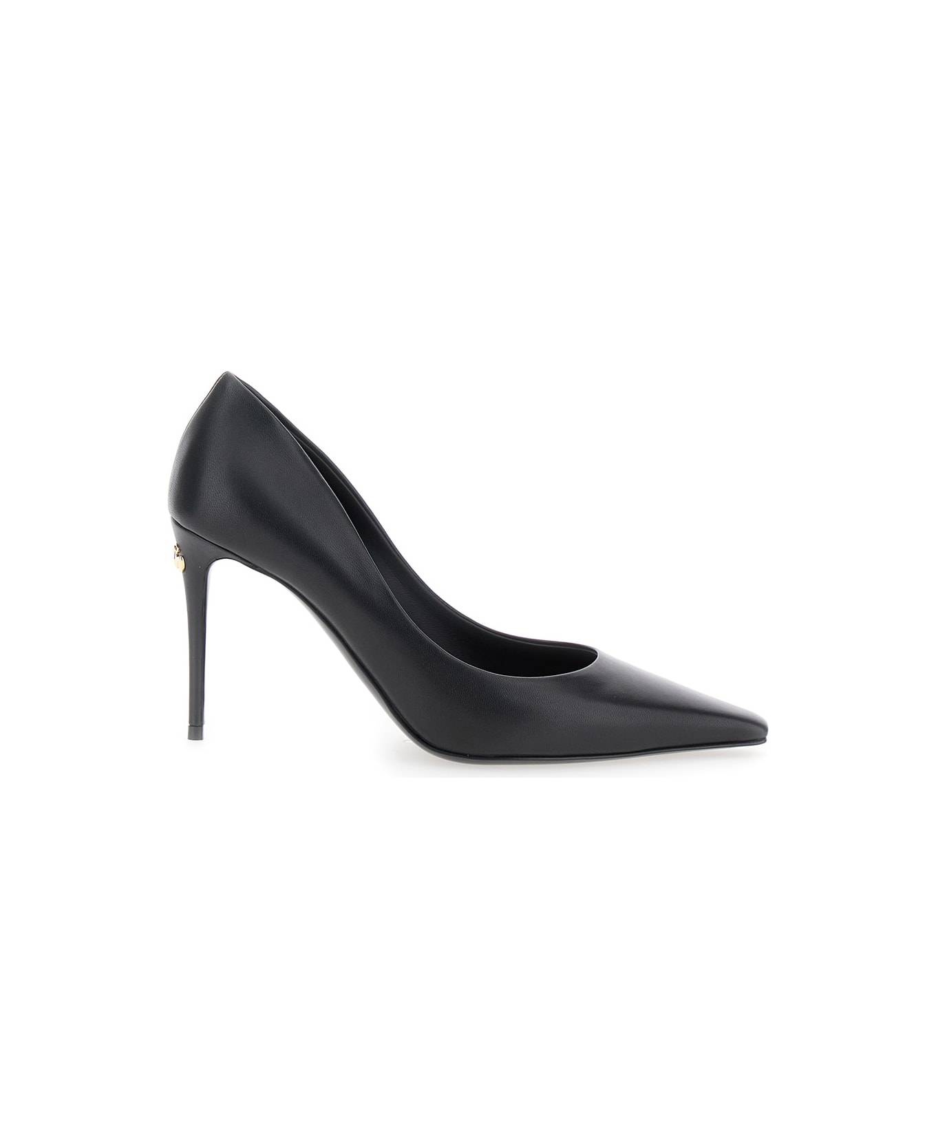 Dolce & Gabbana Black Pointed Pumps With Dg Detail In Leather Woman - Black