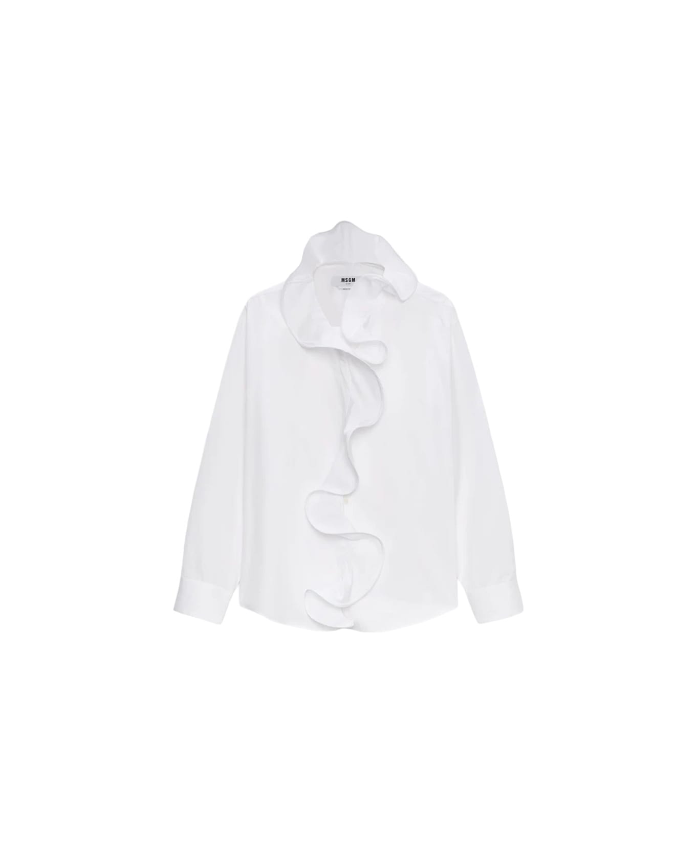 MSGM Shirt With "ruffle" Detail - WHITE
