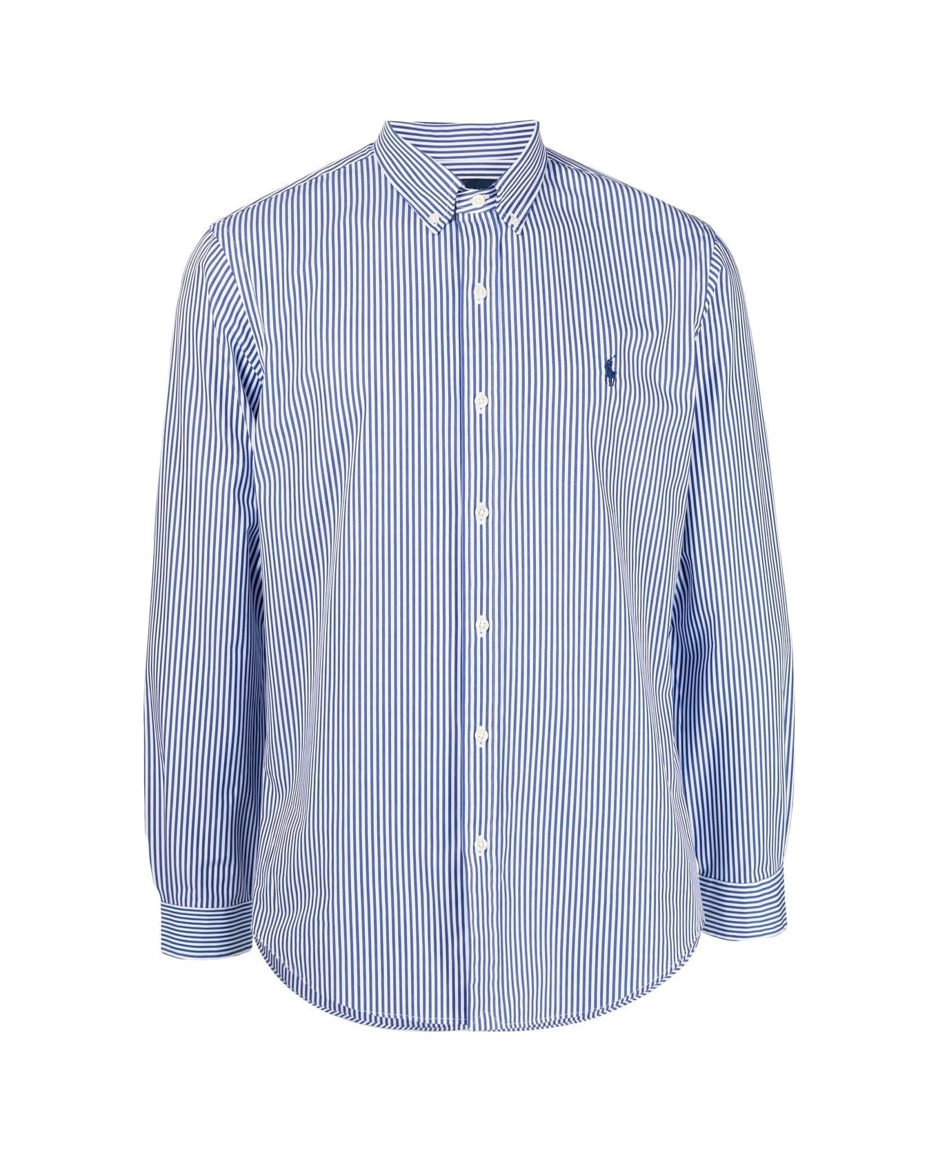 Polo Ralph Lauren Bistretch Popeline Slong Sleeve Sport Shirt - Blue White Bengal Stripe