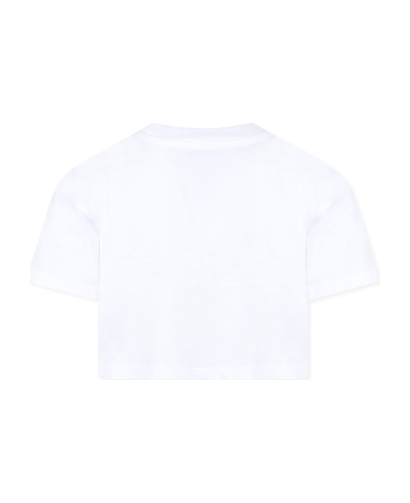 Little Marc Jacobs White Crop T-shirt For Girl With Logo - White