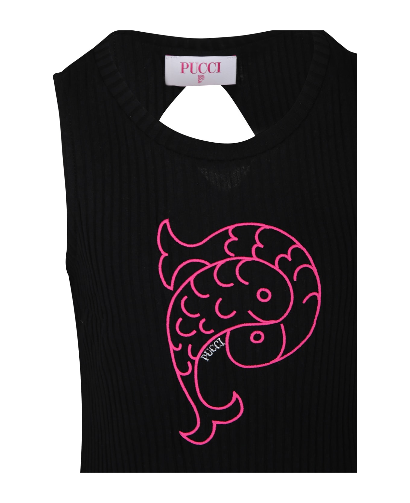 Pucci Black Tank Top For Girl With Logo - Black