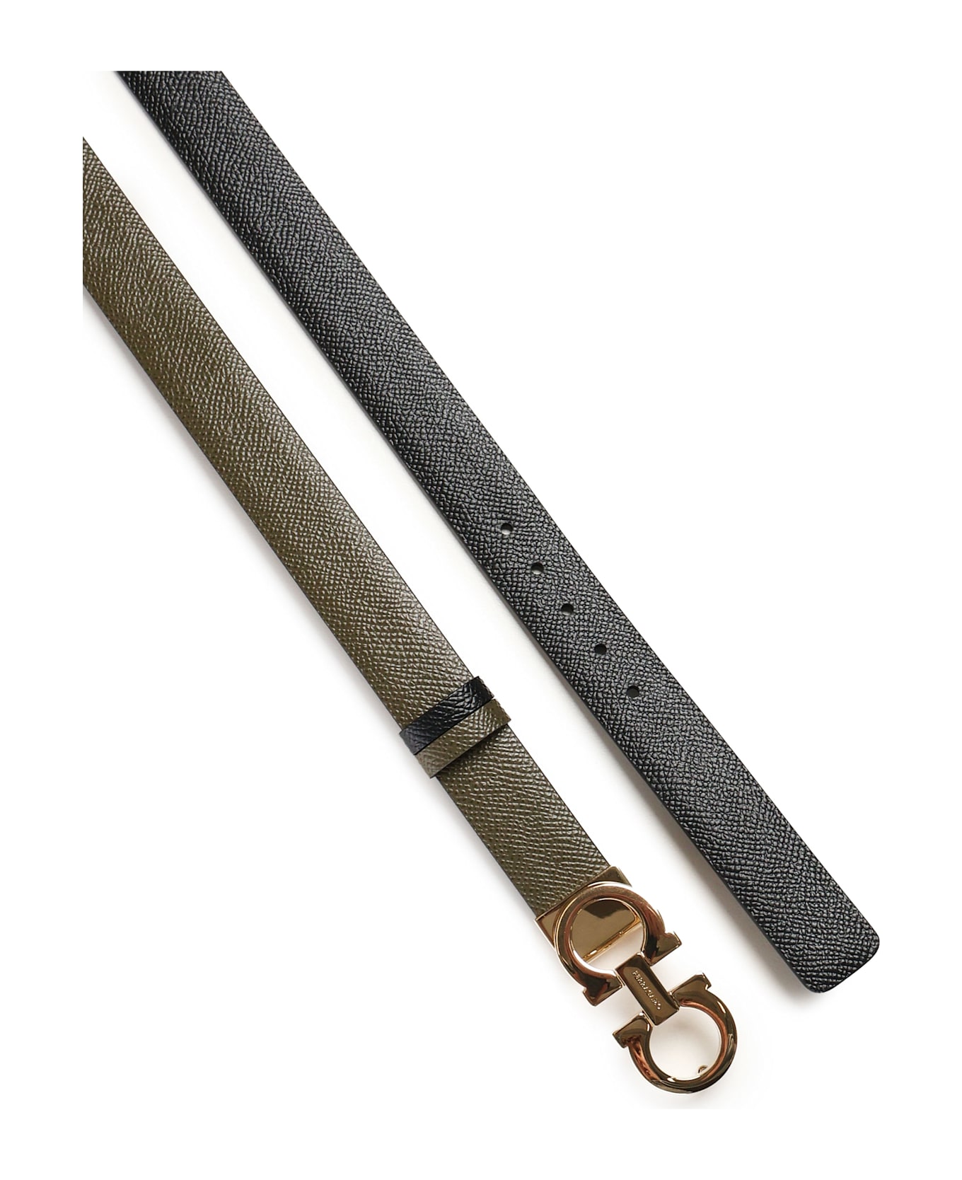 Ferragamo Gancini Reversible And Adjustable Belt - GREEN, black