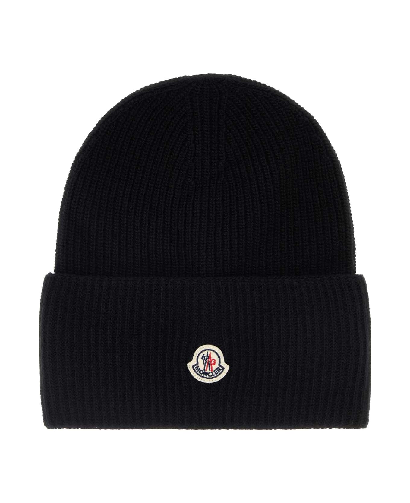 Moncler Black Wool Beanie Hat - 999