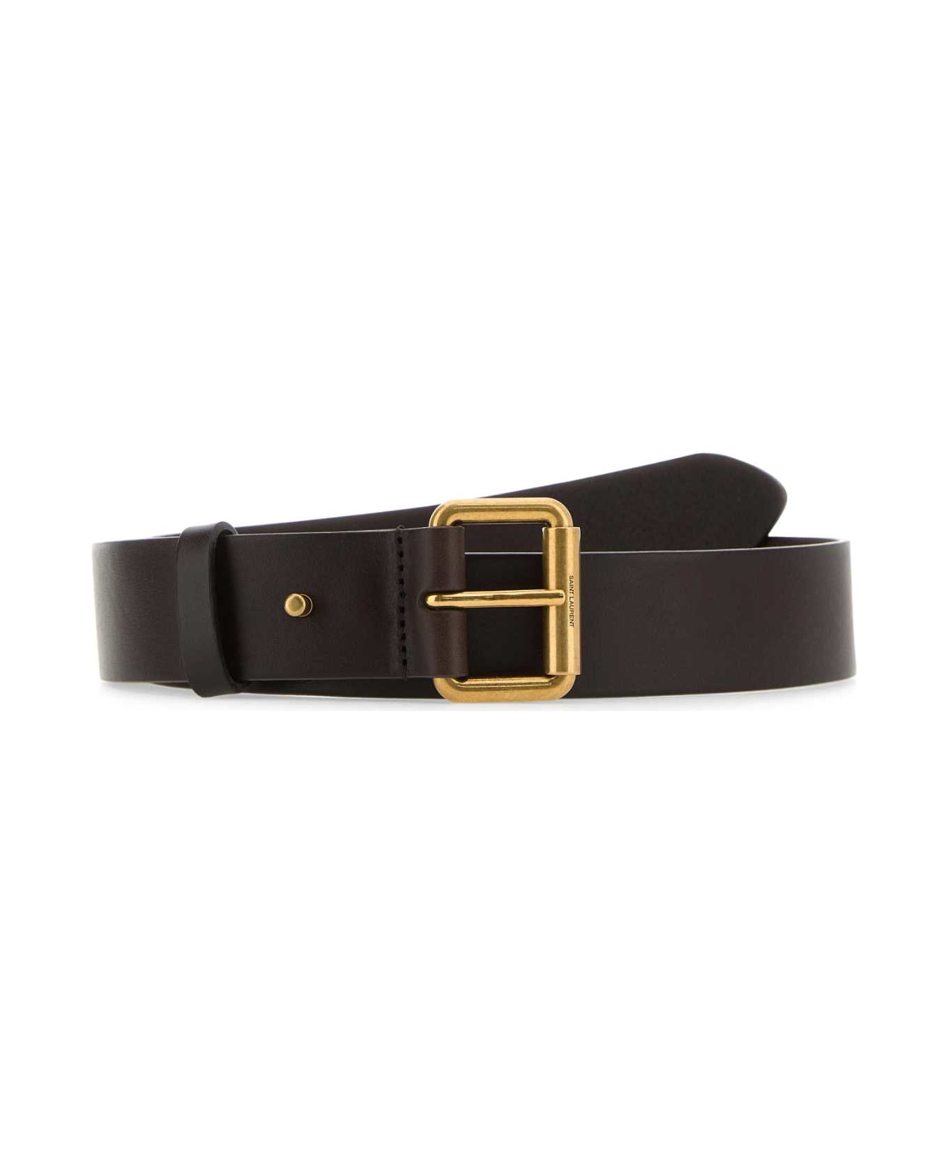 Saint Laurent Dark Brown Leather Motorcycle Belt - BROWNOAK