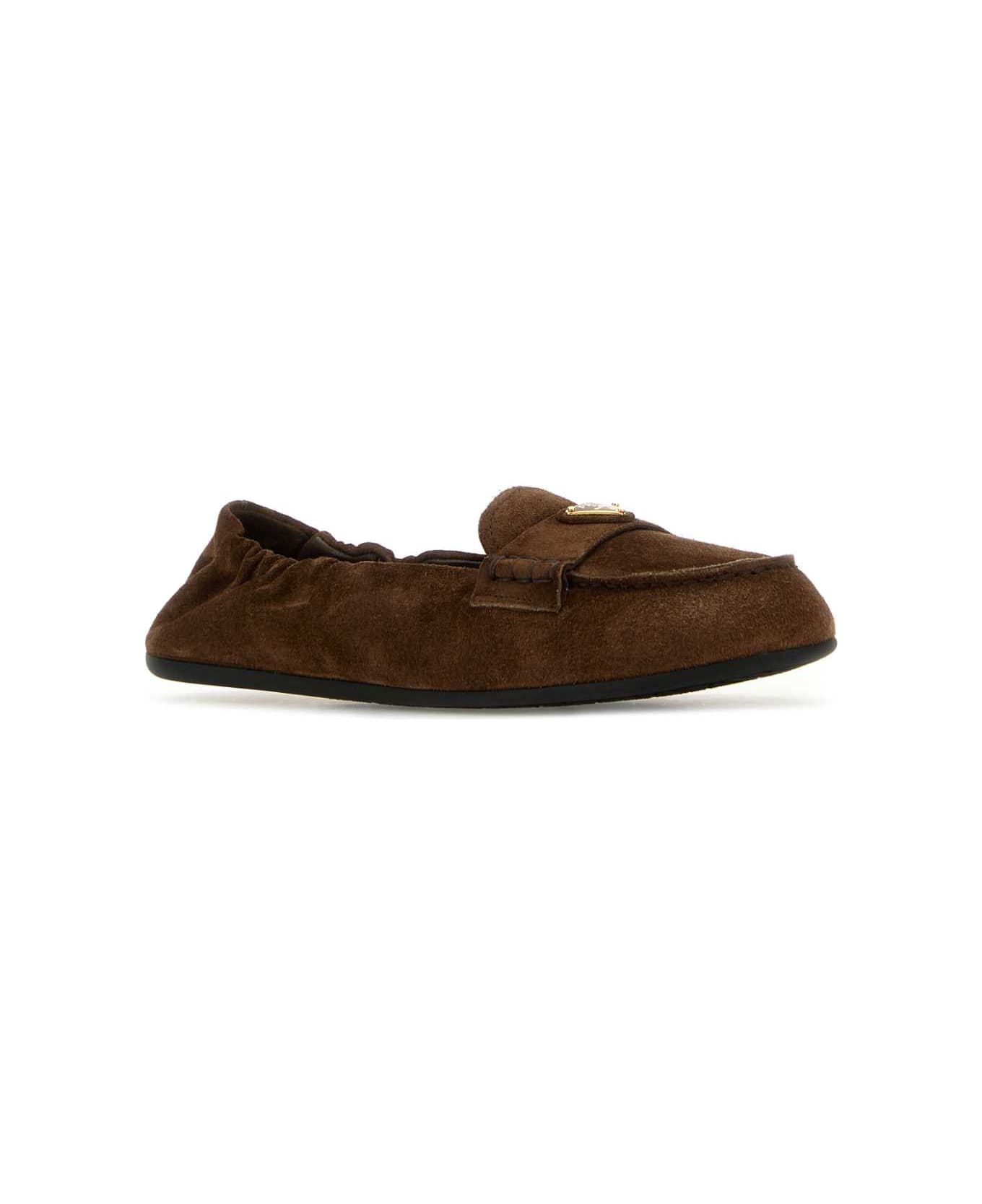 Prada Brown Suede Laofers - ECRU