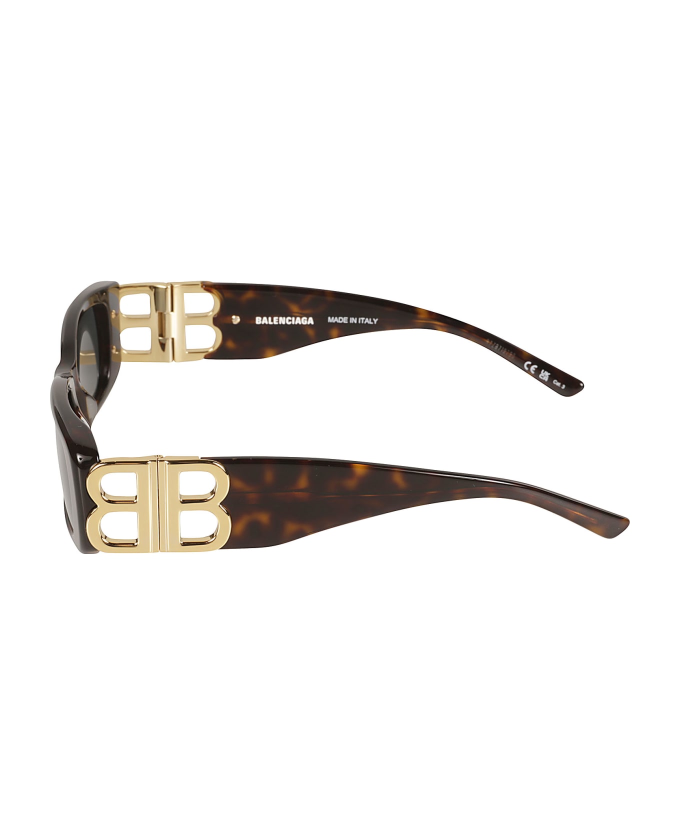 Balenciaga Eyewear Rectangular Frame Logo Sunglasses - Havana/Gold/Green