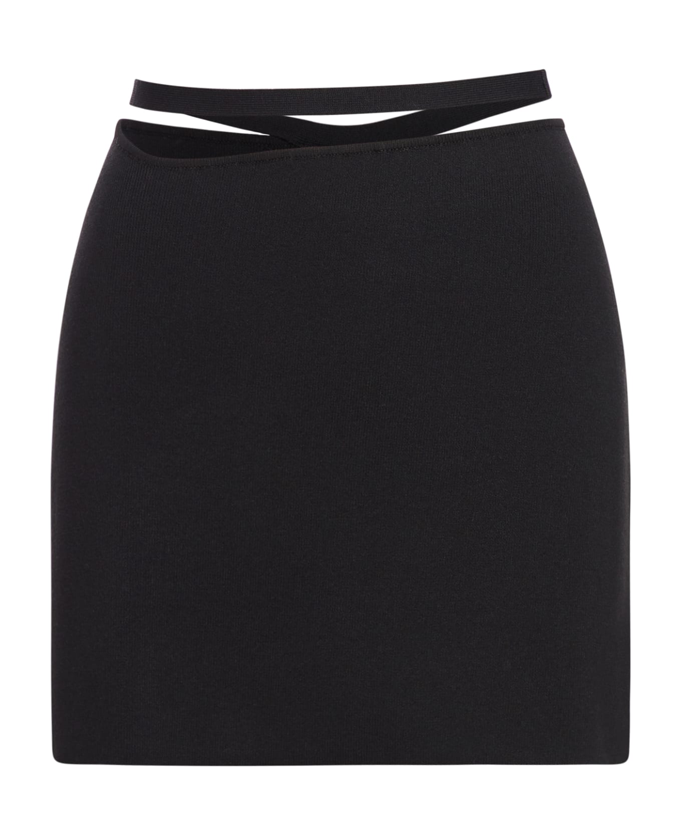 ANDREĀDAMO Stretch Knit Mini Skirt With Cut-out Bel - Black