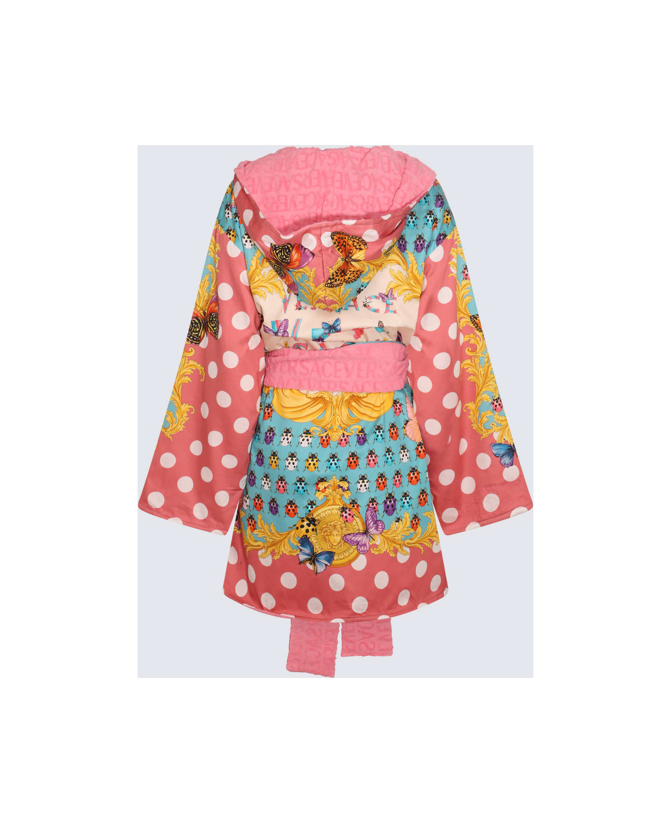 Versace Flamingo Cotton Butterflies & Ladybugs Polka Dots Bathrobe - FLAMINGO