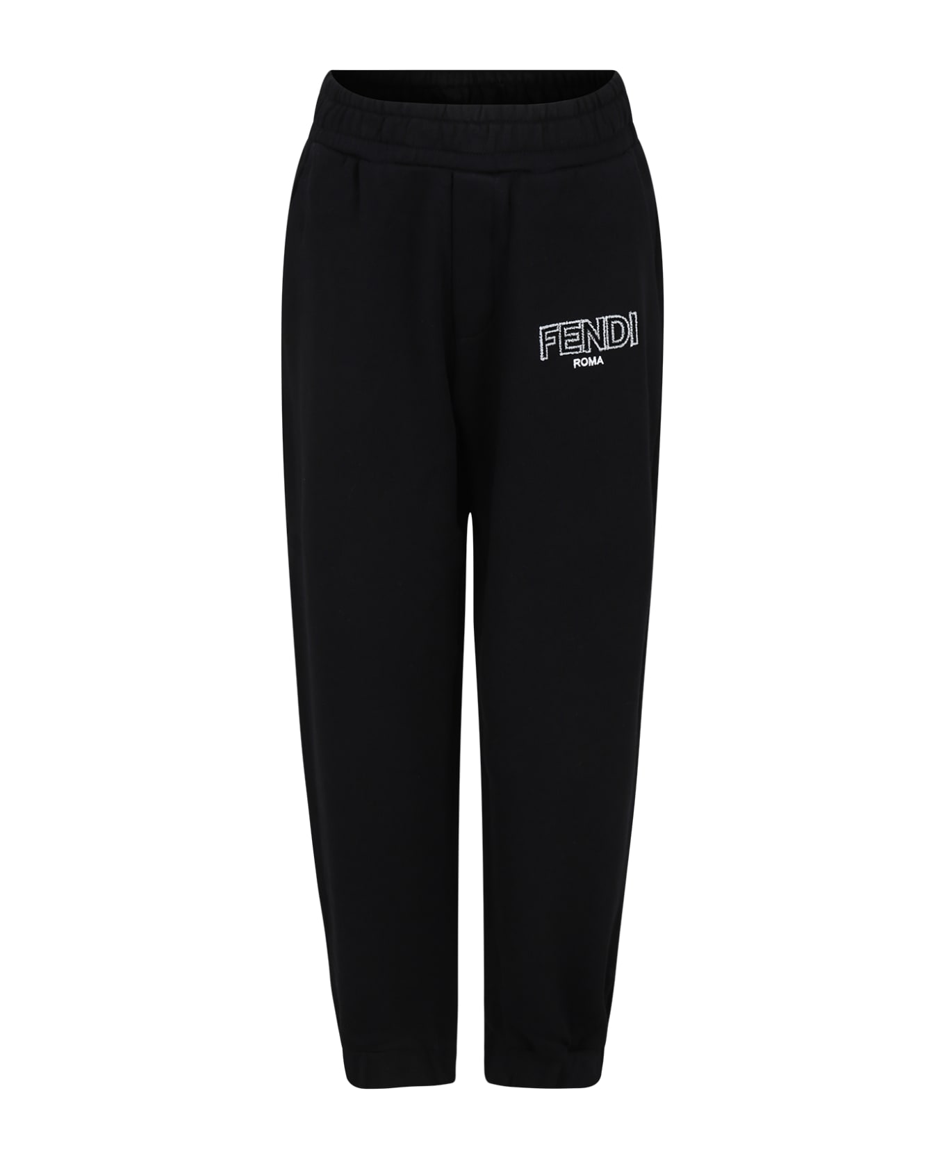 Fendi Black Trousers For Kids With Fendi Logo - Black