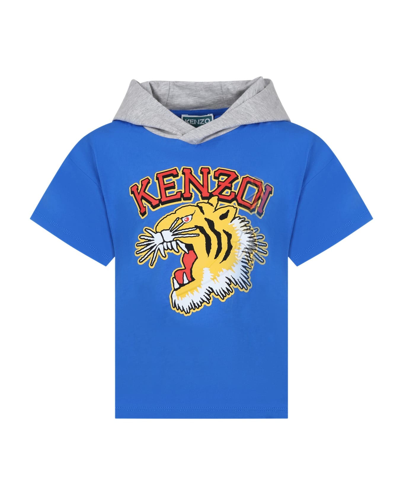 Kenzo Kids Light Blue T-shirt For Boys With Iconic Tiger And Logo - Light Blue