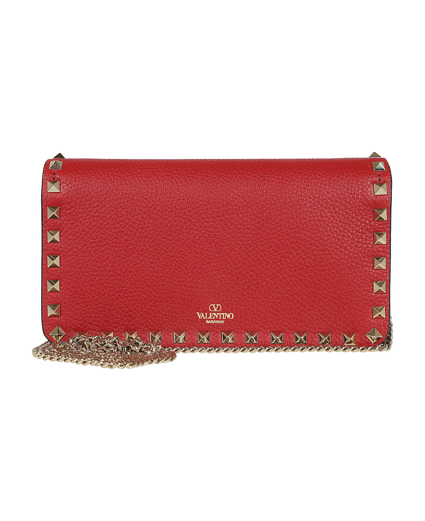 Valentino Garavani Wallet W/strap Rockstud Platinum Studs - Ro Rosso V