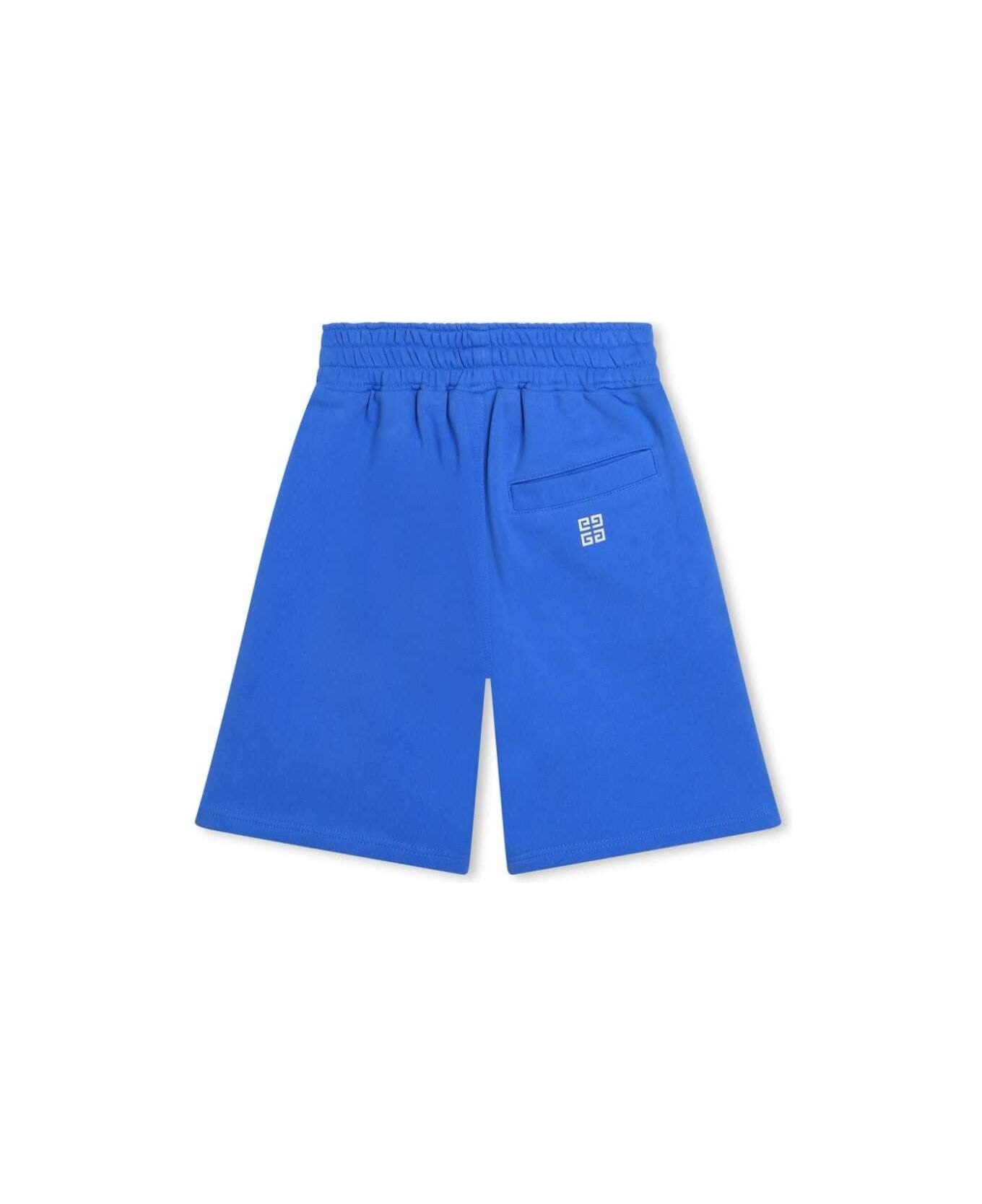 Givenchy Blue Bermuda Shorts With Contrasting Logo Lettering Print In Cotton Blend Boy - Blu