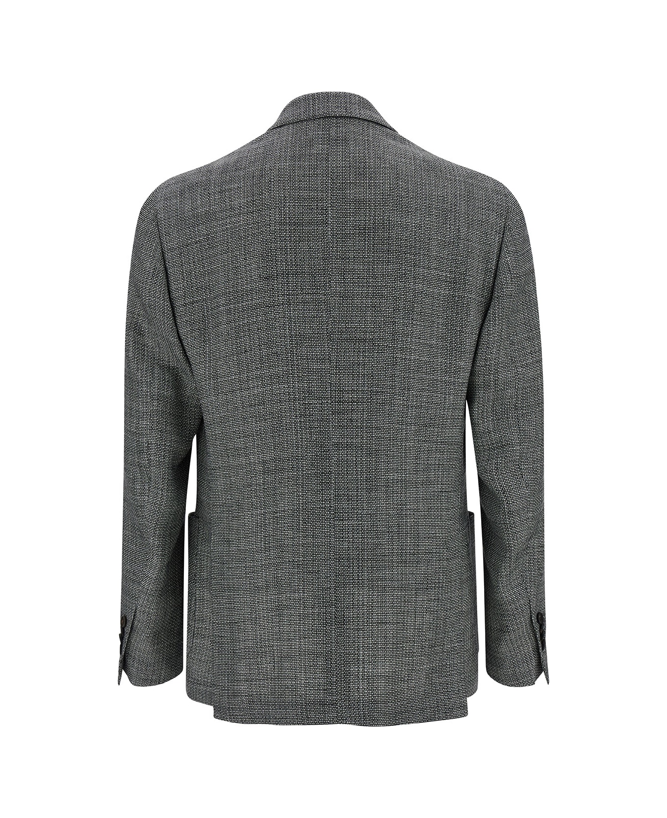 Lardini Grey Double-breasted Blazer With Buttons In Wool Blend Man - White/black