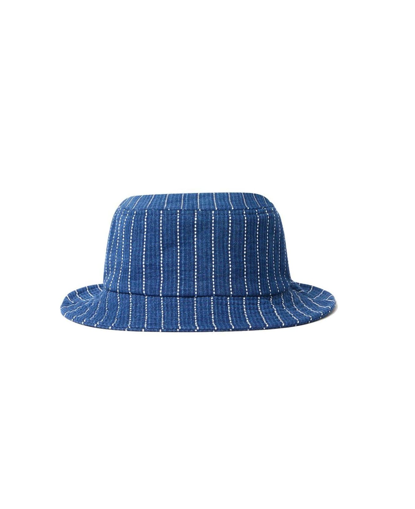 Kenzo Logo Patch Stripe Detailed Bucket Hat - Blue