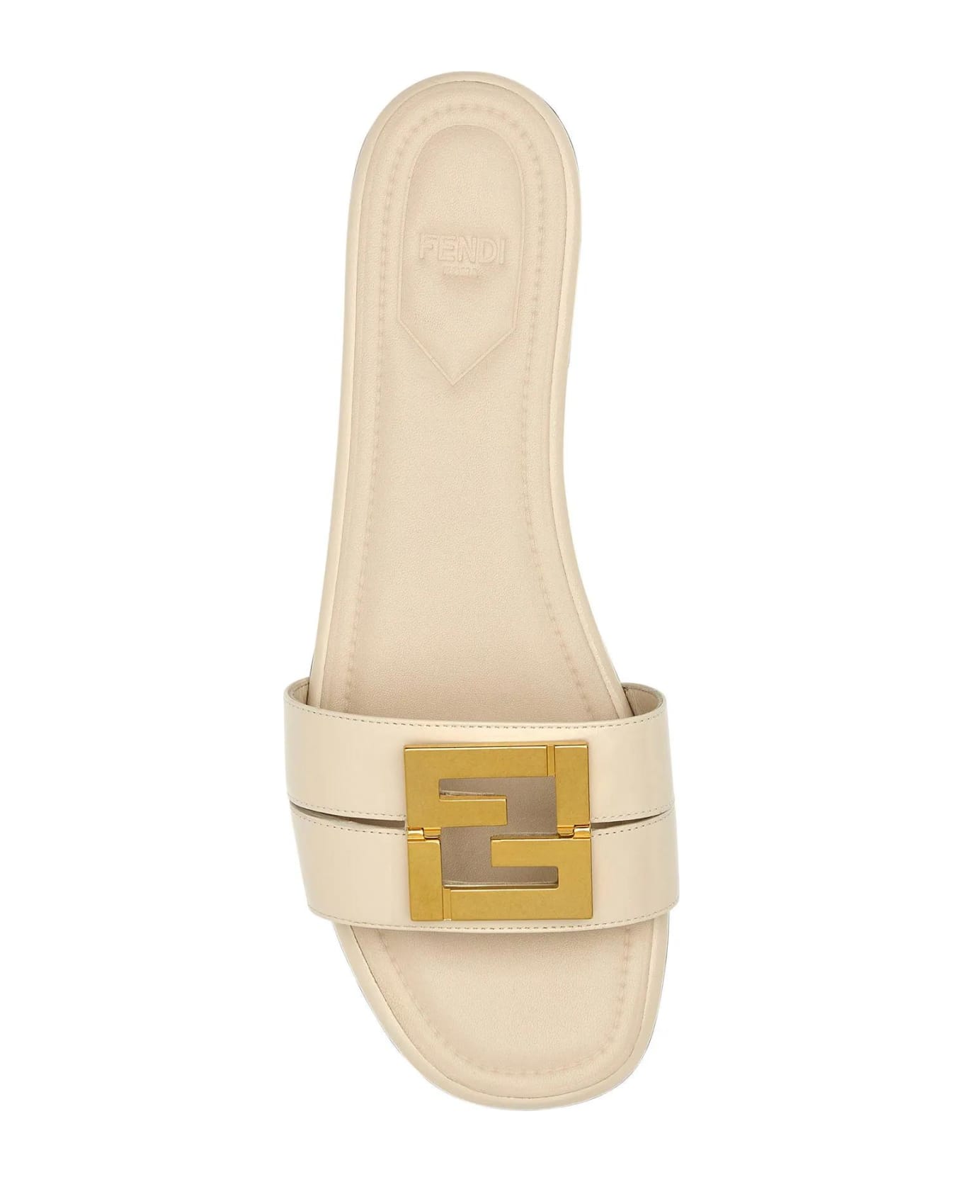 Fendi Ivory Leather Baguette Slippers - SHELL