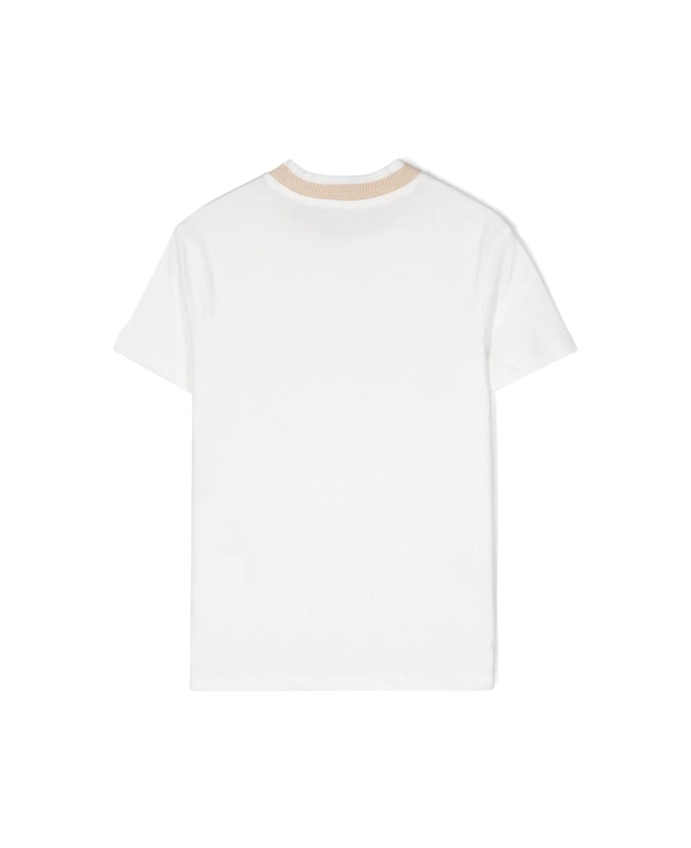 Eleventy White T-shirt With Beige Crew Neck - White