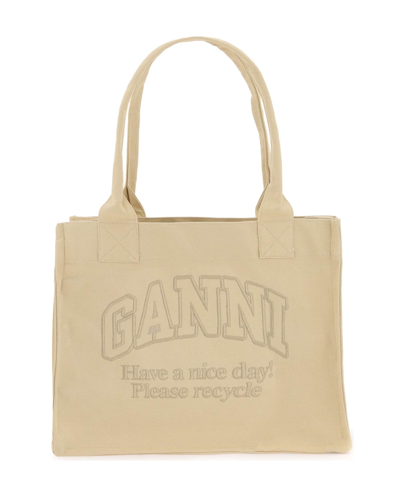 Ganni Tote Bag With Embroidery - BUTTERCREAM (Beige) トートバッグ