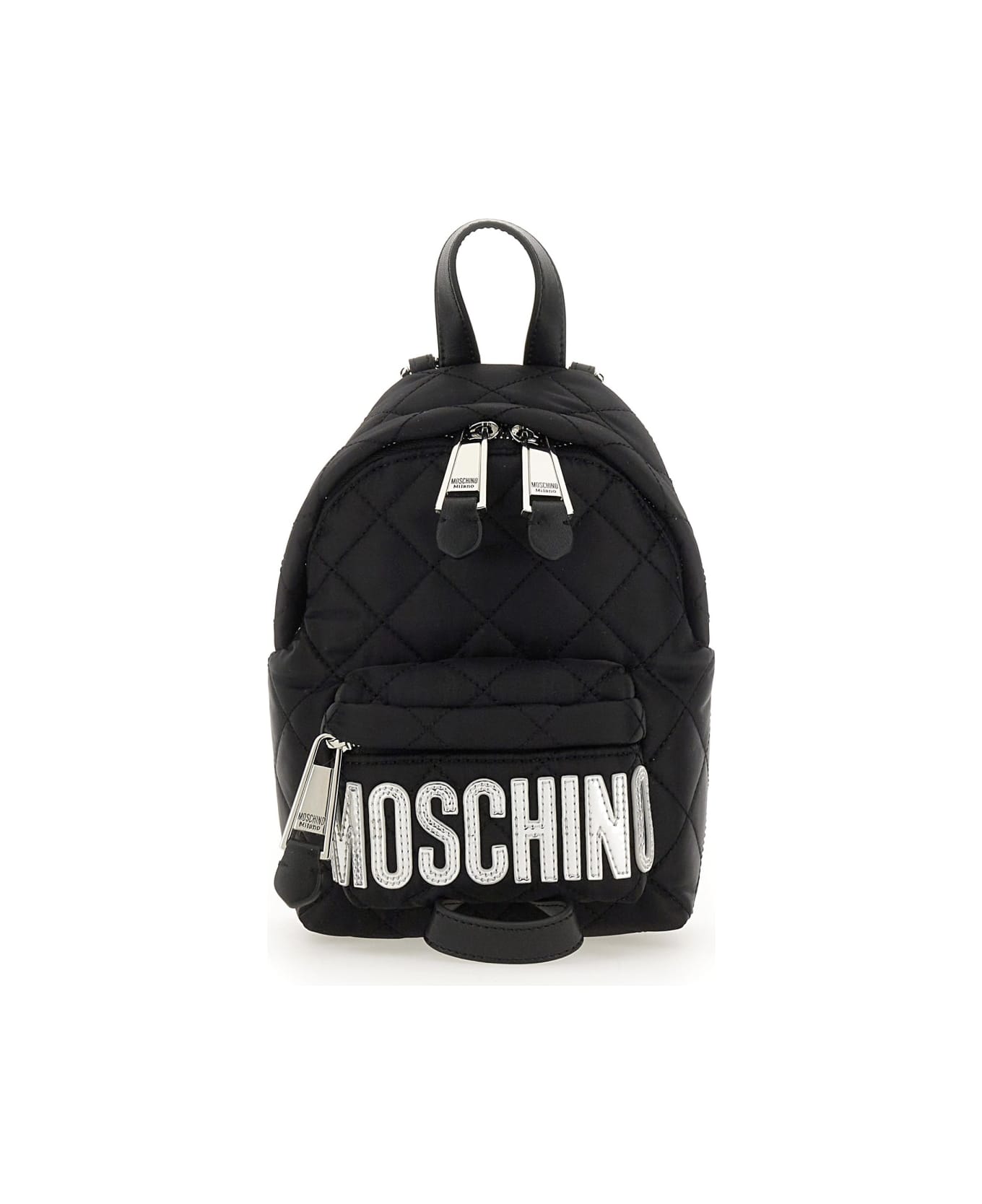 Moschino Quilted Backpack With Logo - BLACK バックパック