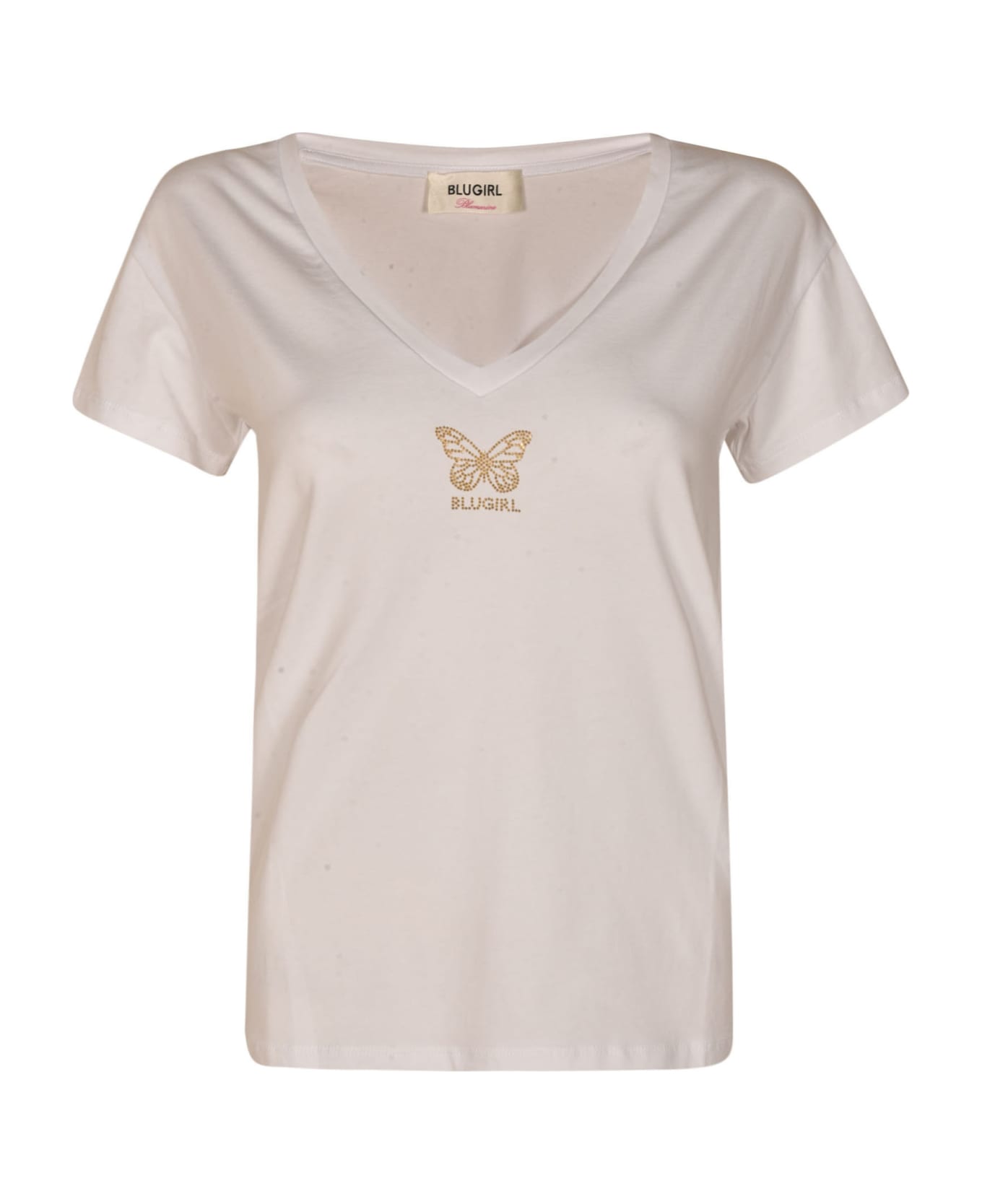 Blugirl Chest Logo V-neck Regular T-shirt Blugirl - WHITE Tシャツ