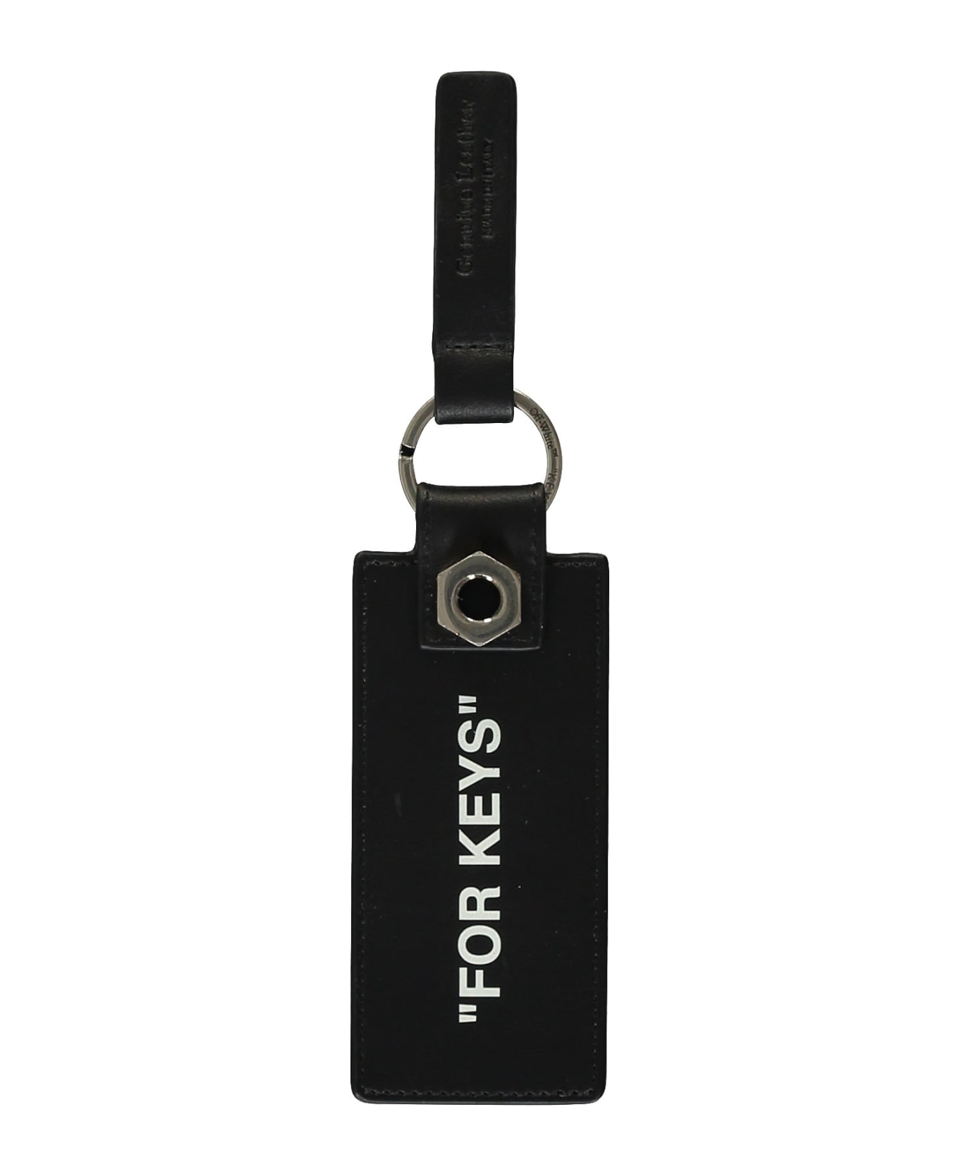 Off-White Quote Leather Keyring - black