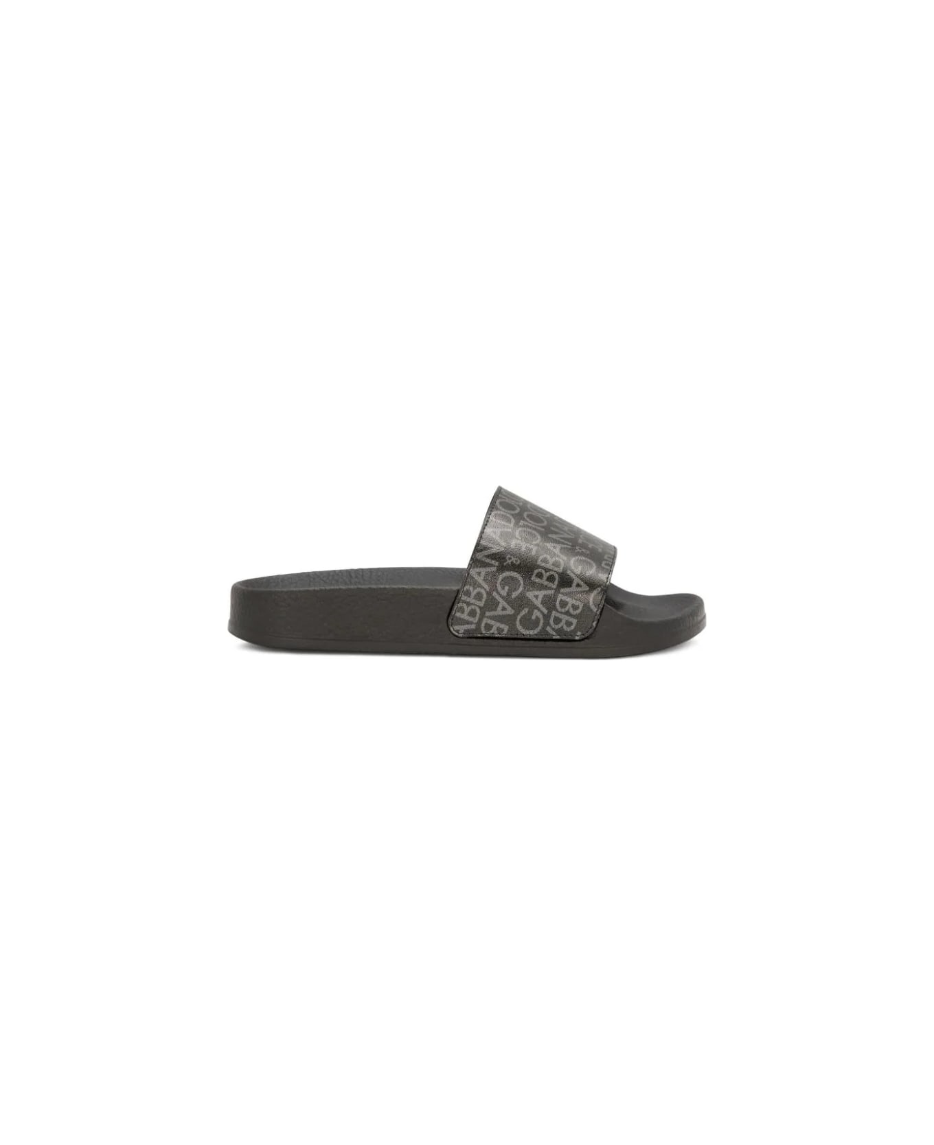 Dolce & Gabbana Black Slippers With Logo Stripe - Black